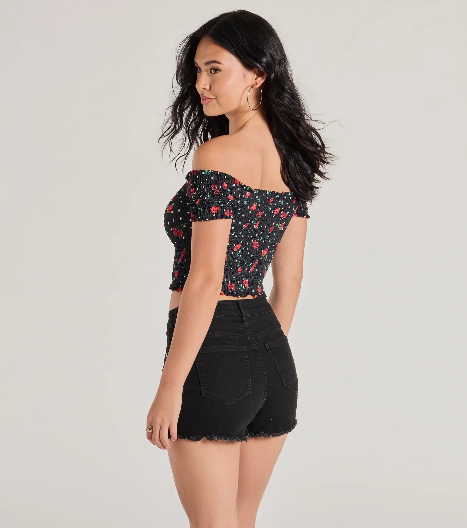 Sweet Like Cherries Lace-Up Off-The-Shoulder Top