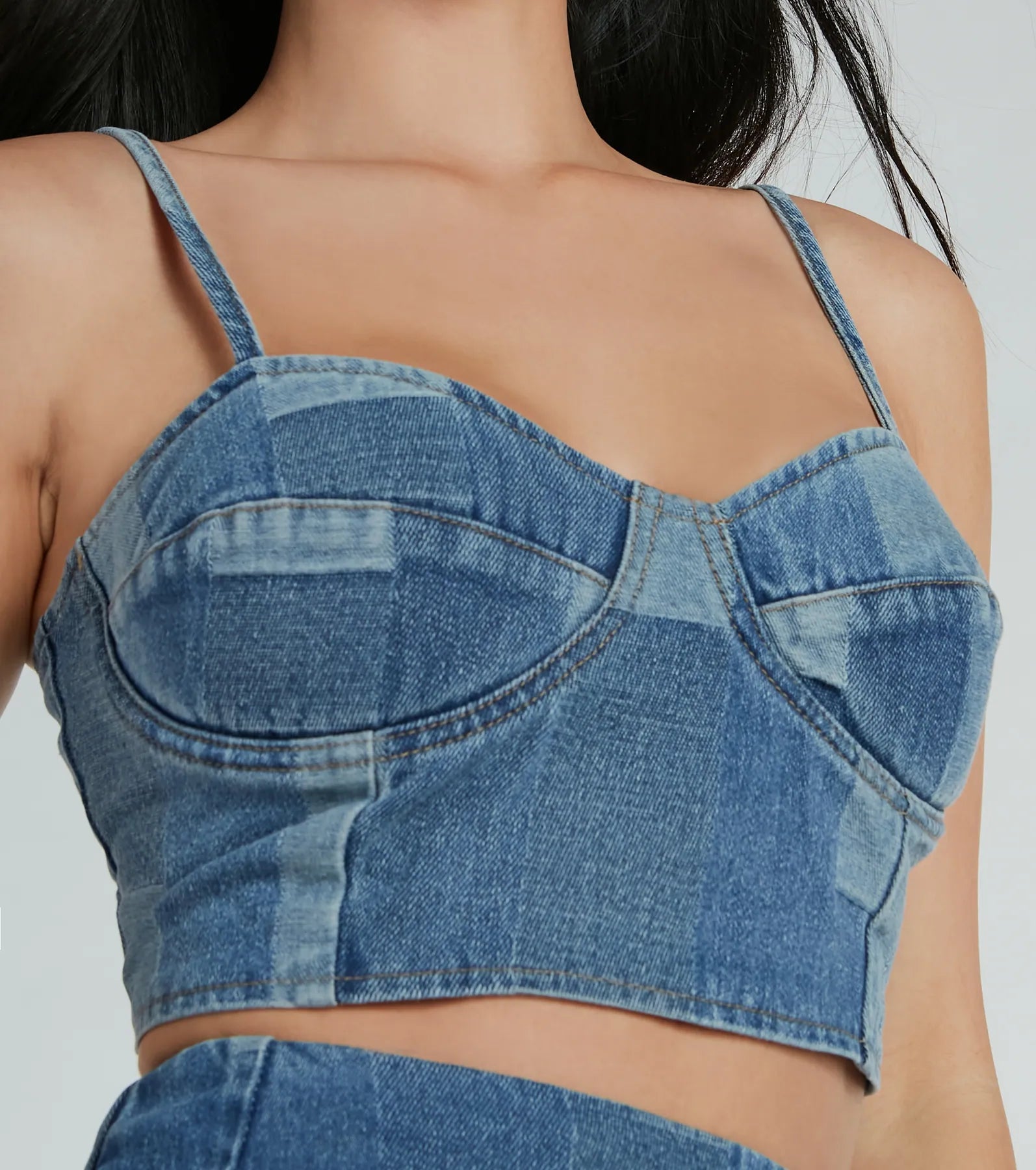 Retro Fab Patchwork Denim Bustier Top