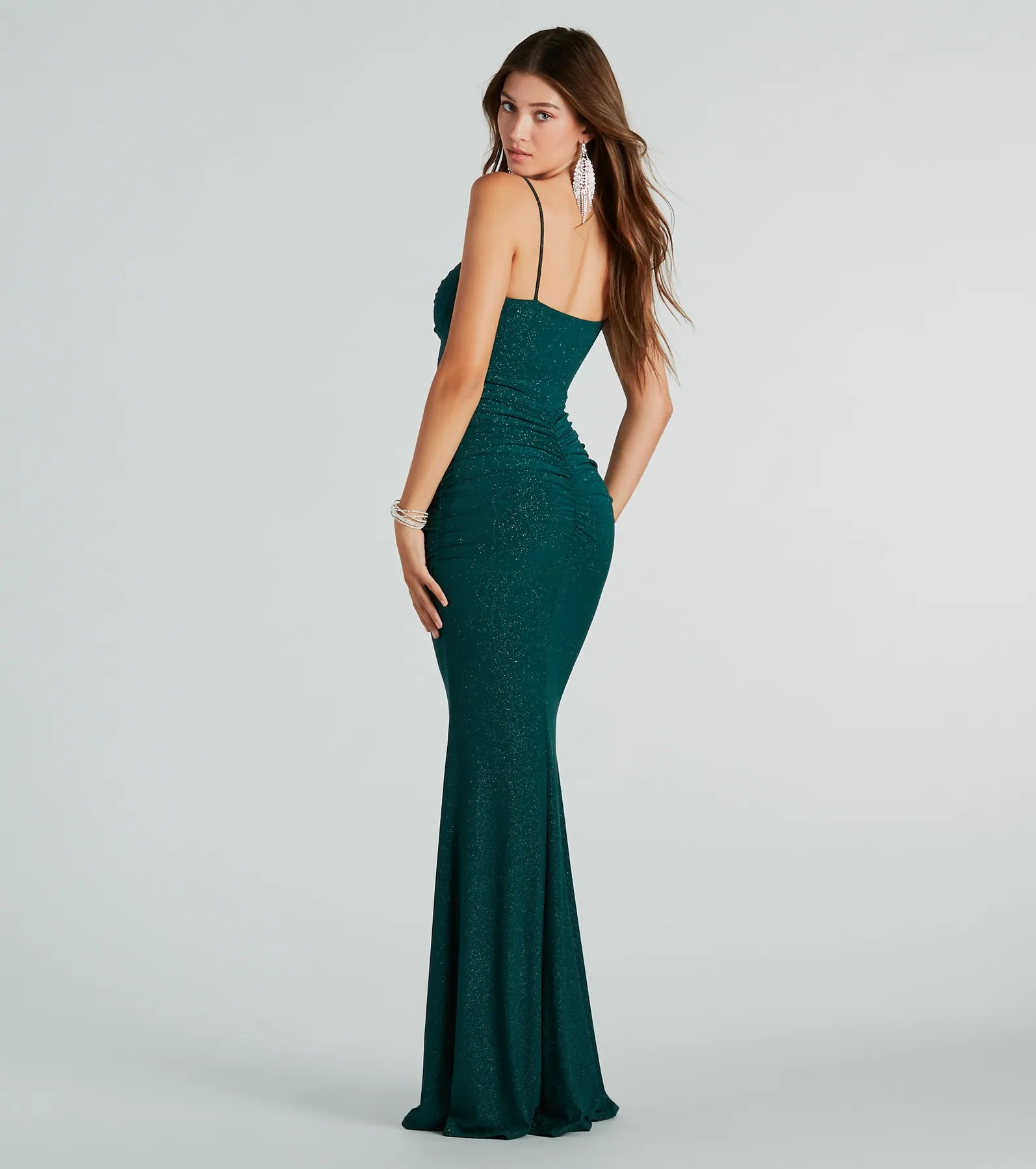 Ayanna Formal Glitter Ruched Mermaid Long Dress