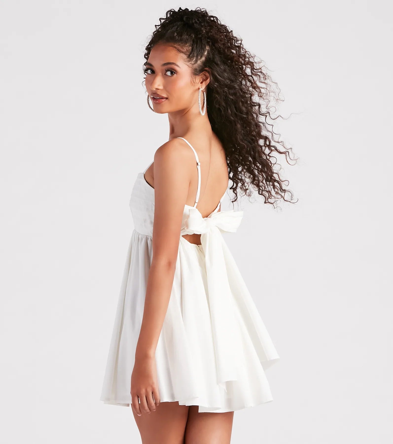 Pleated Princess Bow Back Skater Dress