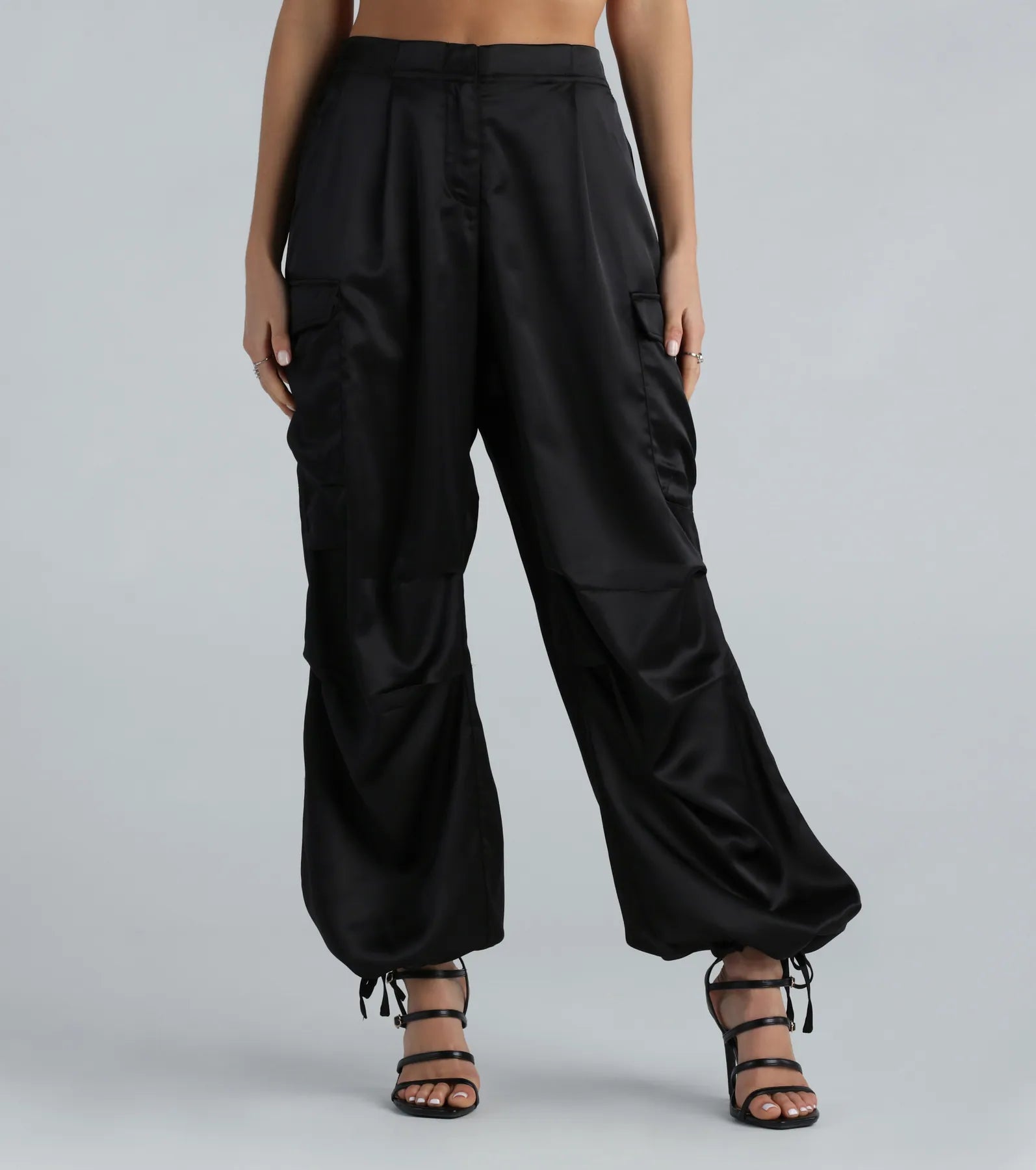 Pulling Strings Satin High-Rise Cargo Pants