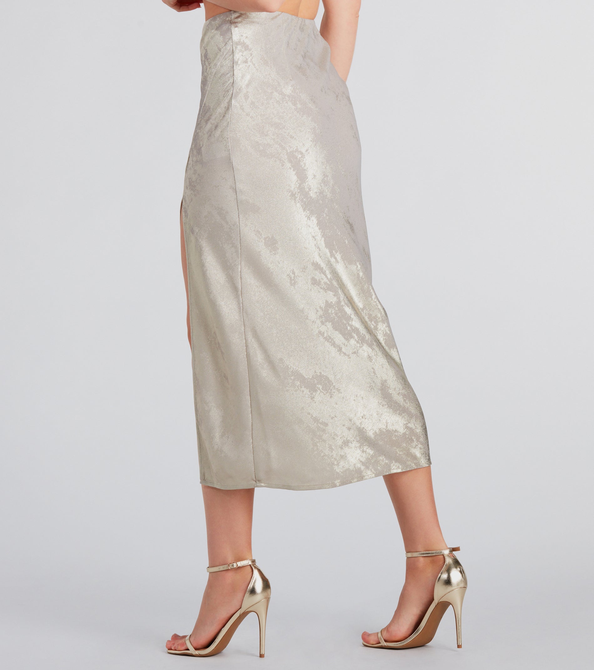 Trendy Shine Foiled Satin Midi Skirt