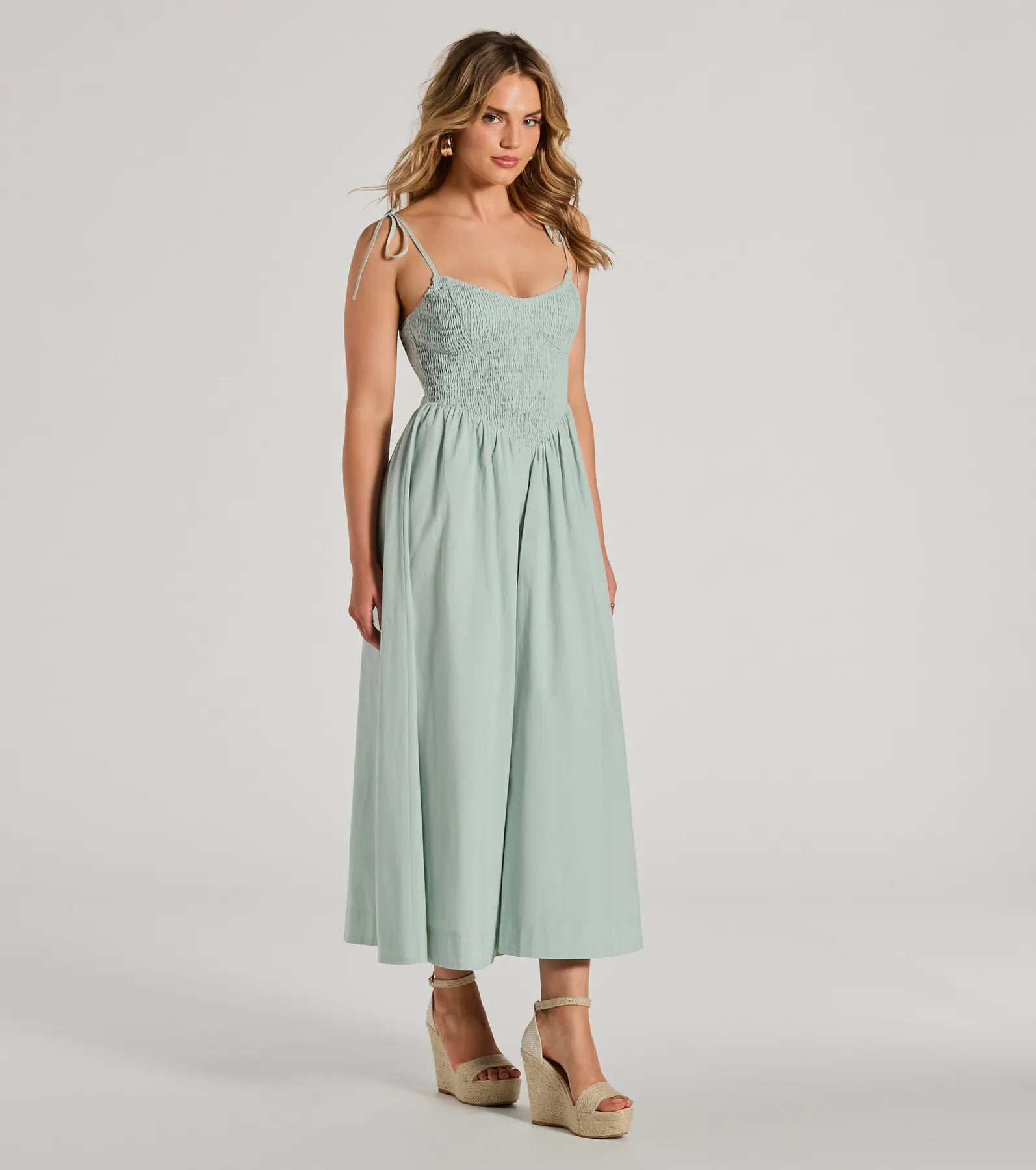 Picture Perfect V-Neck Smocked A-Line Midi Dress