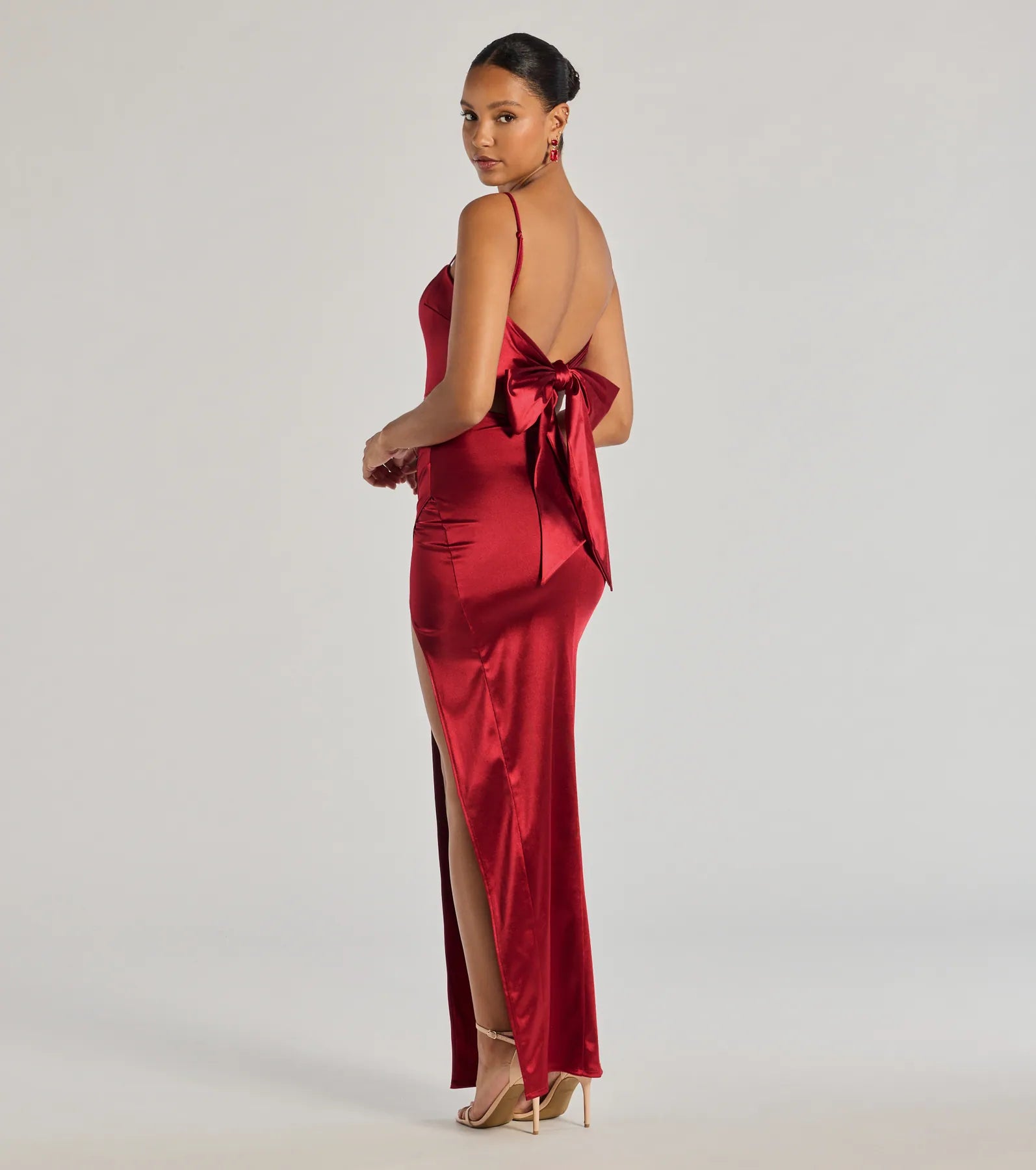 Carolina High-Slit Bow Wrap Dress