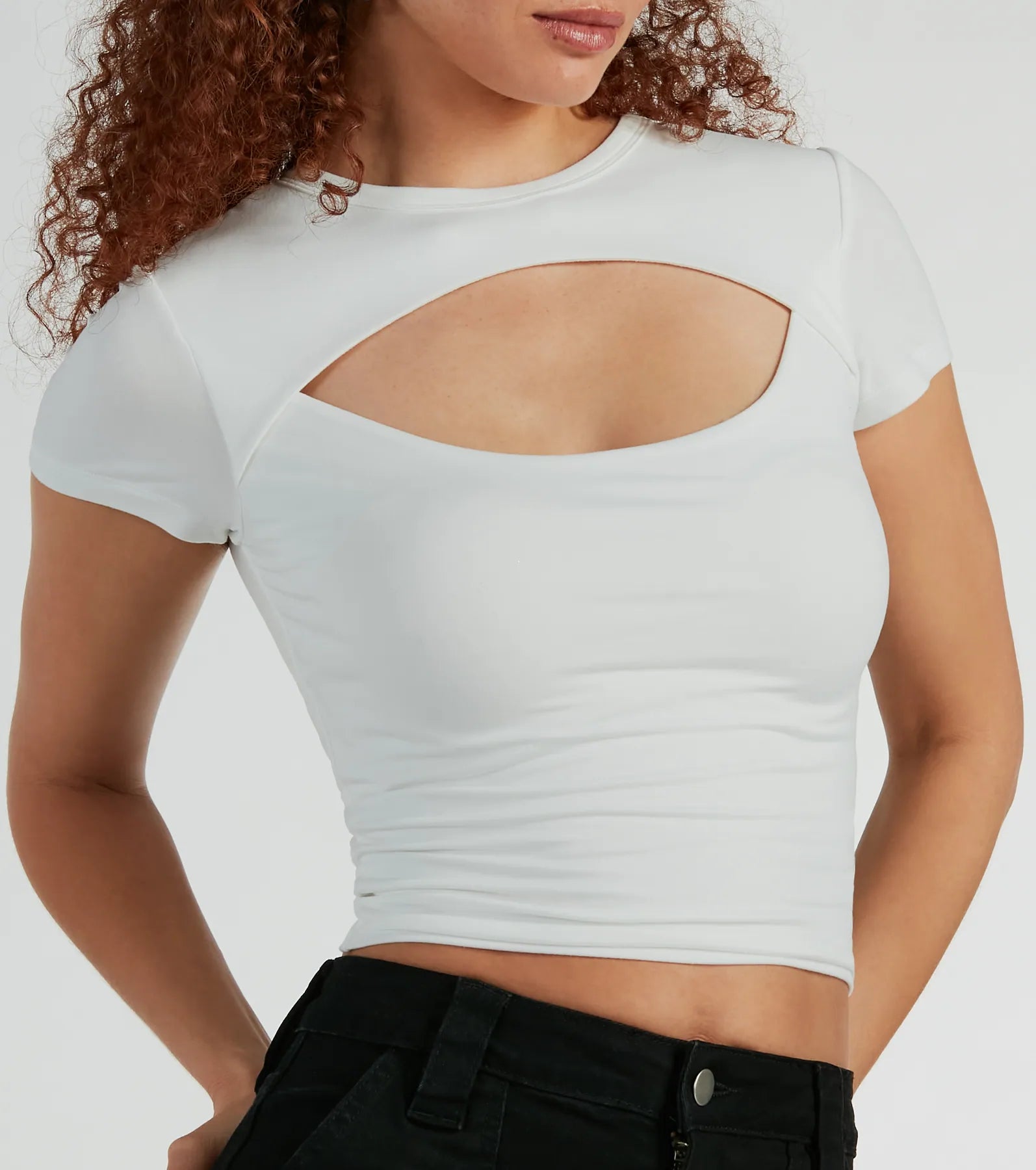 Playful Vibes Cutout Crew Neck Crop Top