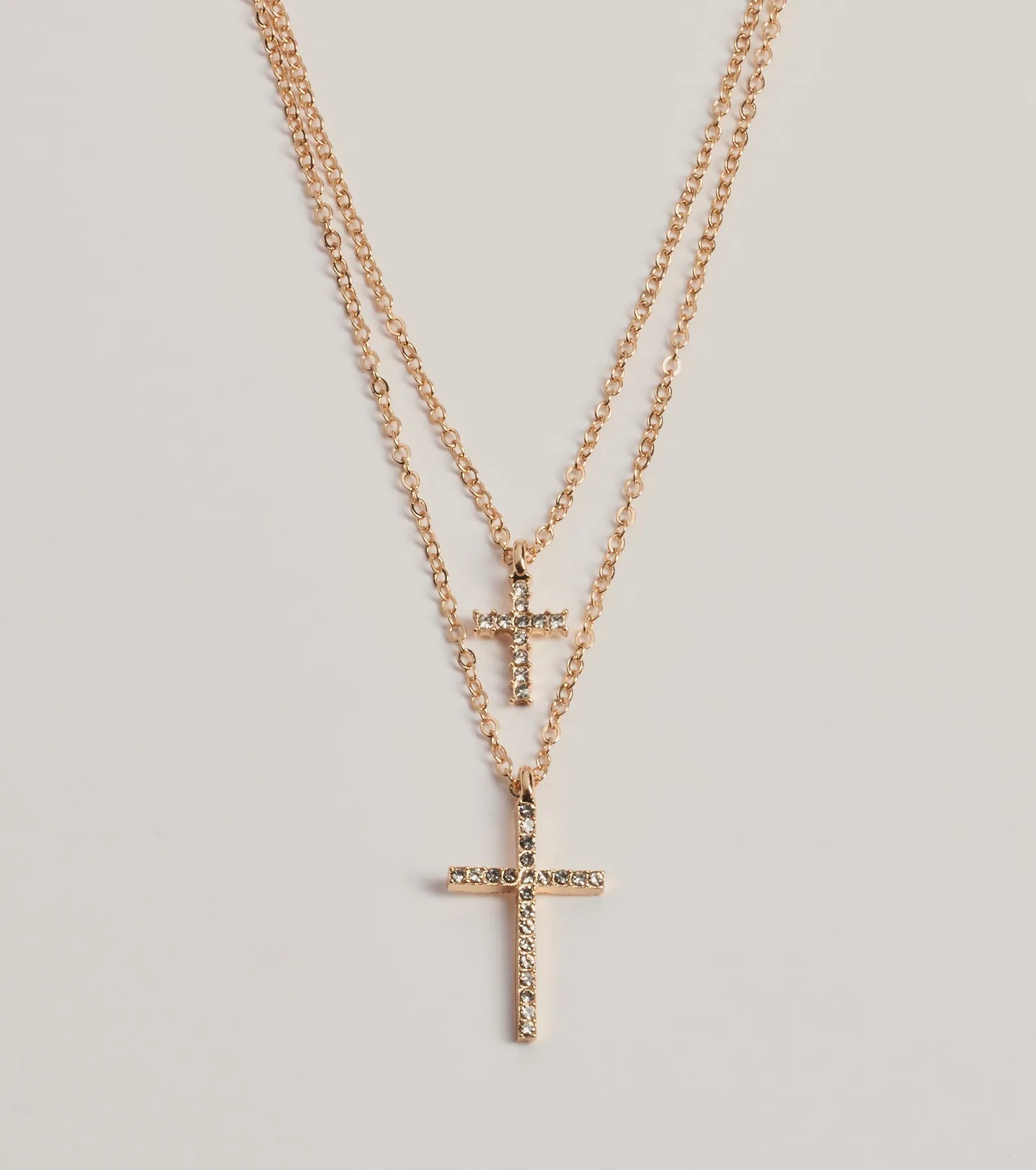 Chic Rhinestone Cross Charm Layered Necklace