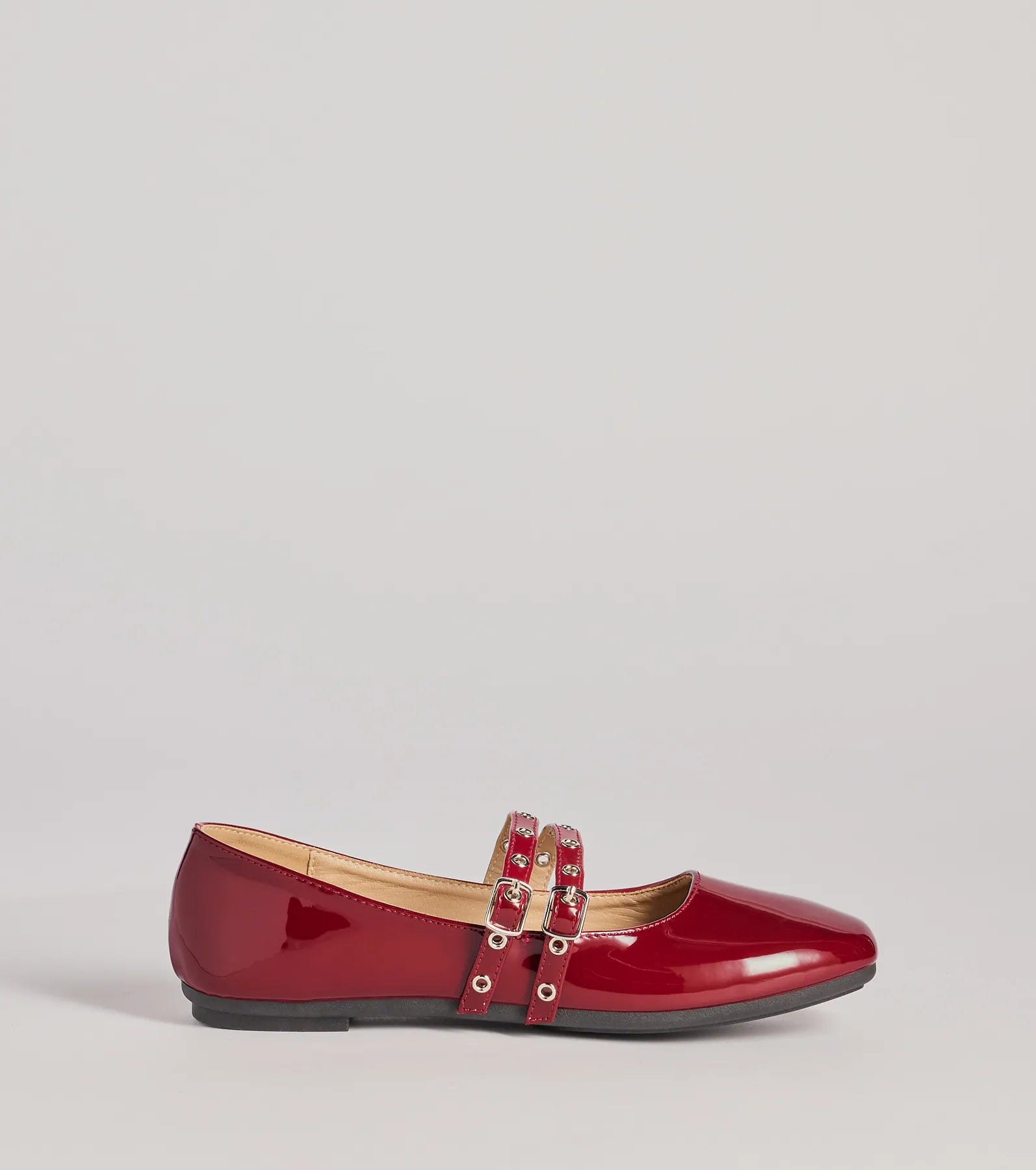 Sleek Buckled Strappy Patent Faux Leather Flats