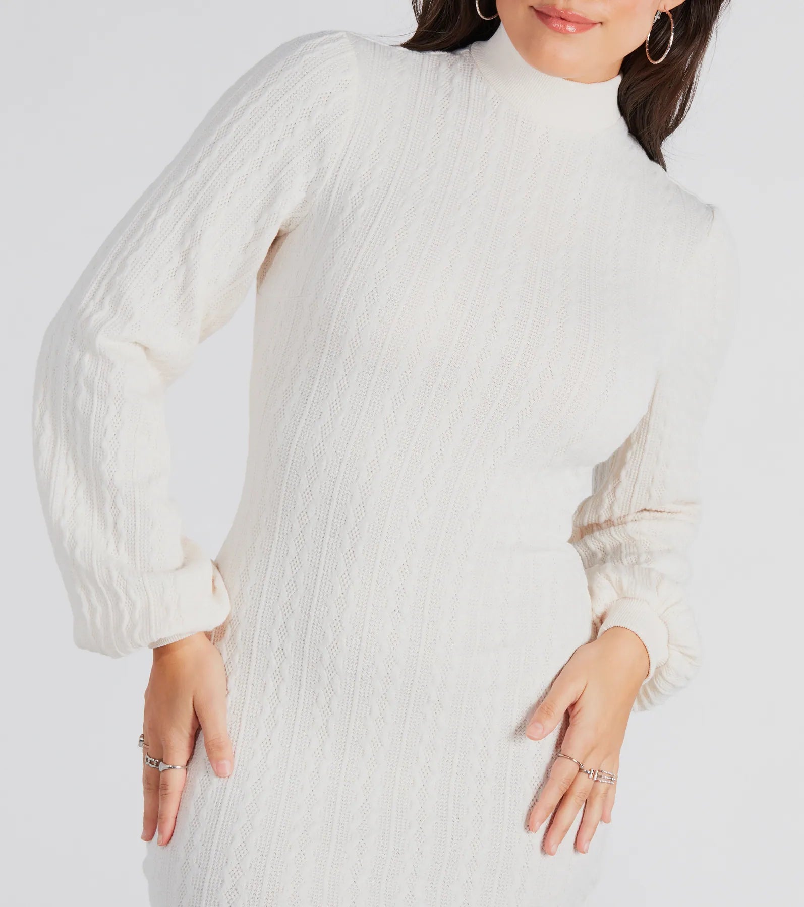 Winter Beauty Cable Knit Mock Neck Mini Dress