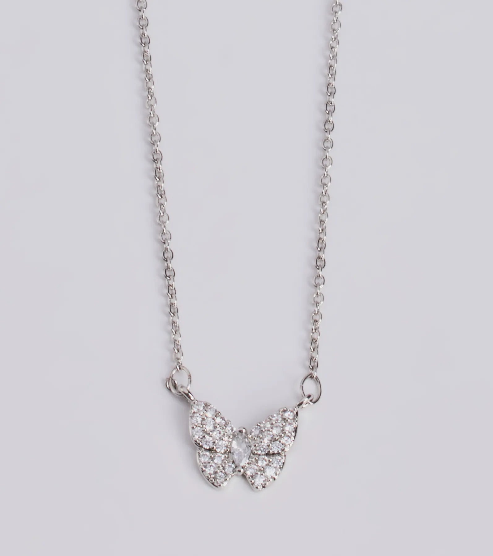 Glam Cutie Dainty Rhinestone Butterfly Charm Necklace