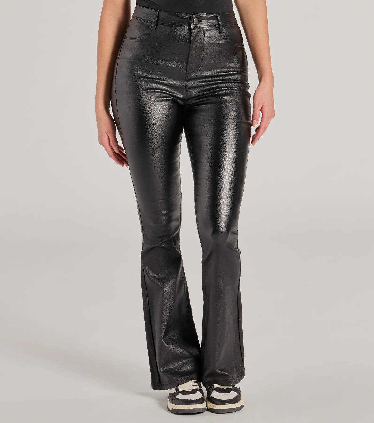 Sleek Business High-Rise Faux Leather Flare Pants