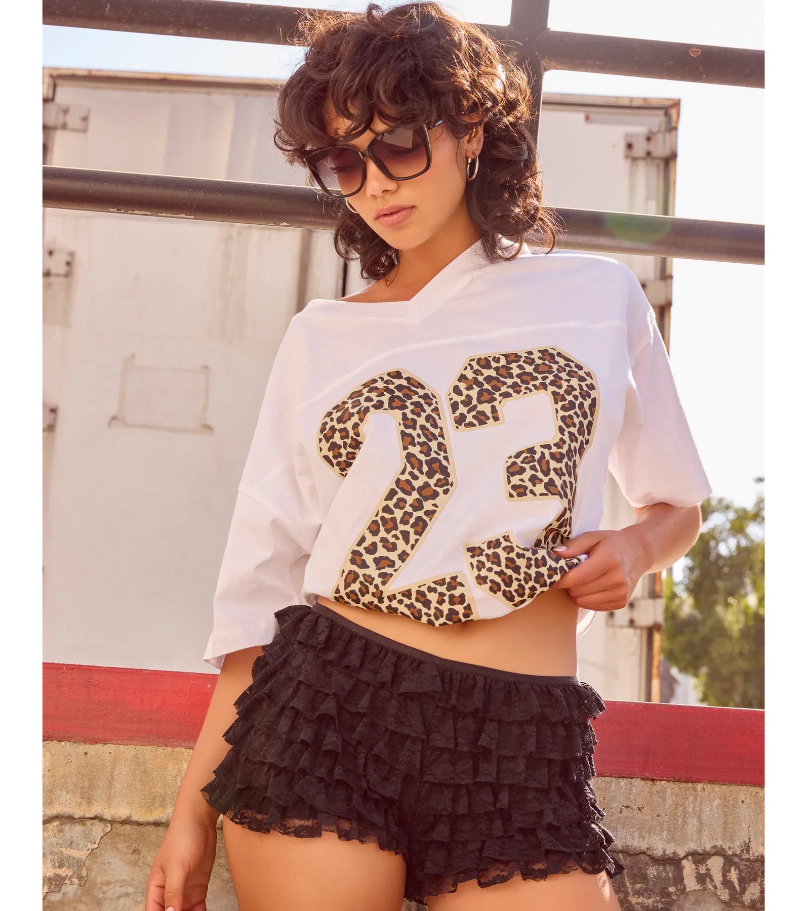 23 Leopard Print Oversized Graphic Tee