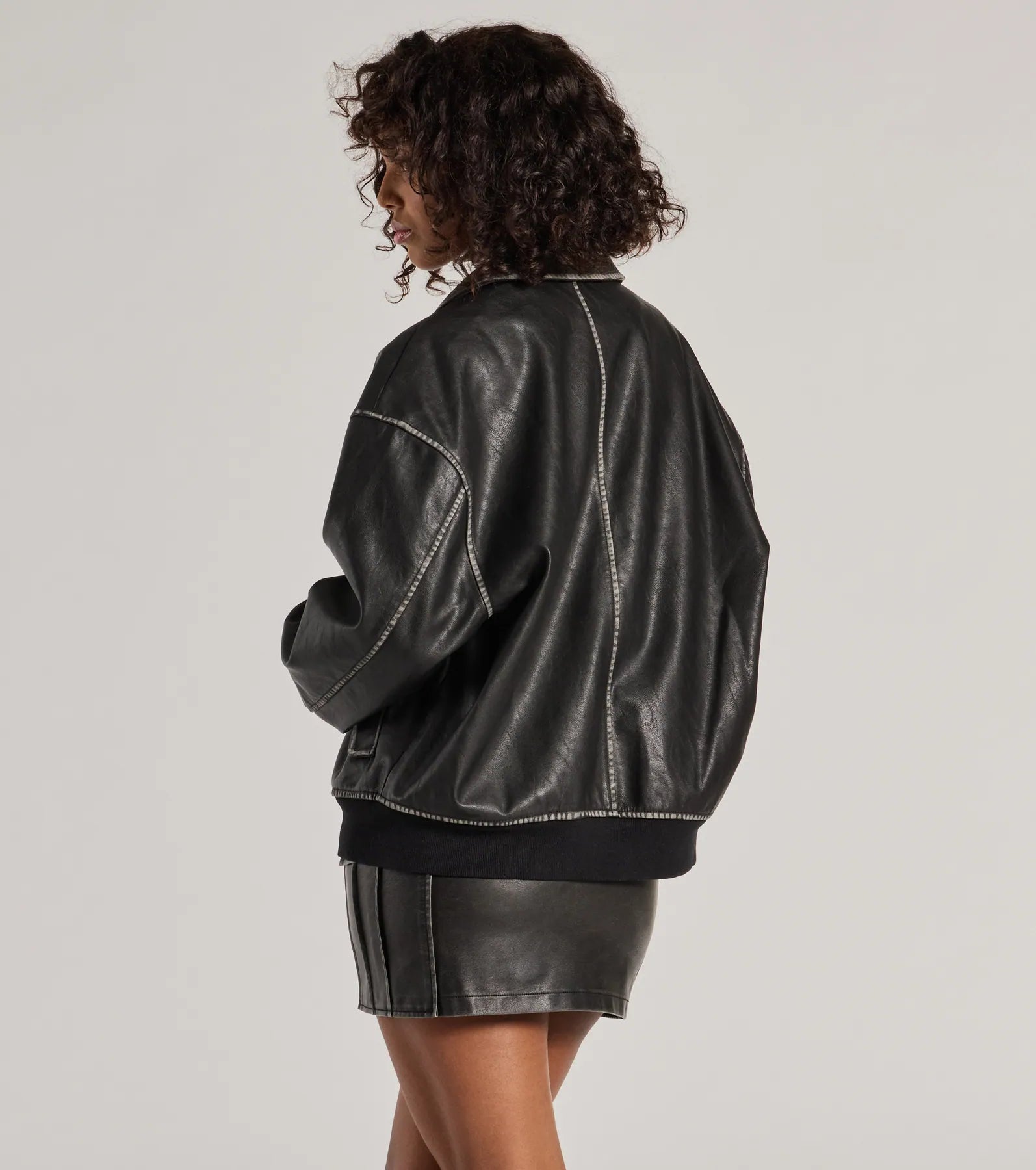 Vintage Chic Faux Leather Oversized Bomber Jacket