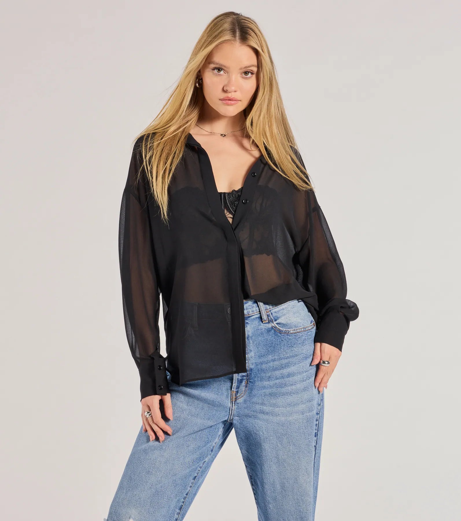 Sheer Ambition Long Sleeve Collared Blouse