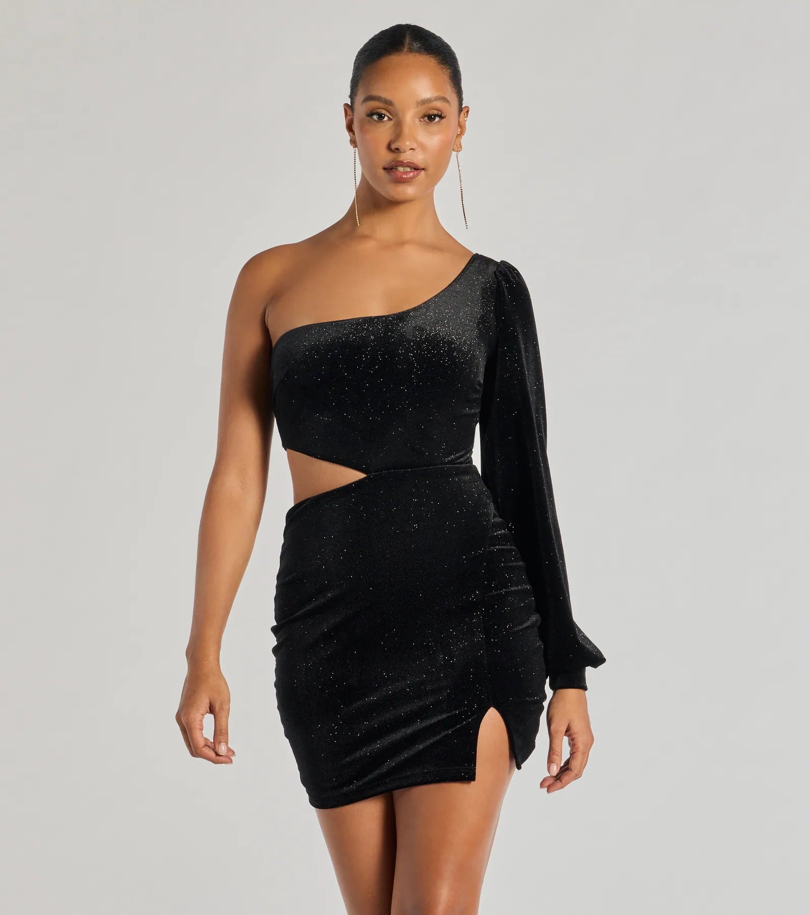 Spotlight Shine Long Sleeve Velvet Glitter Mini Dress