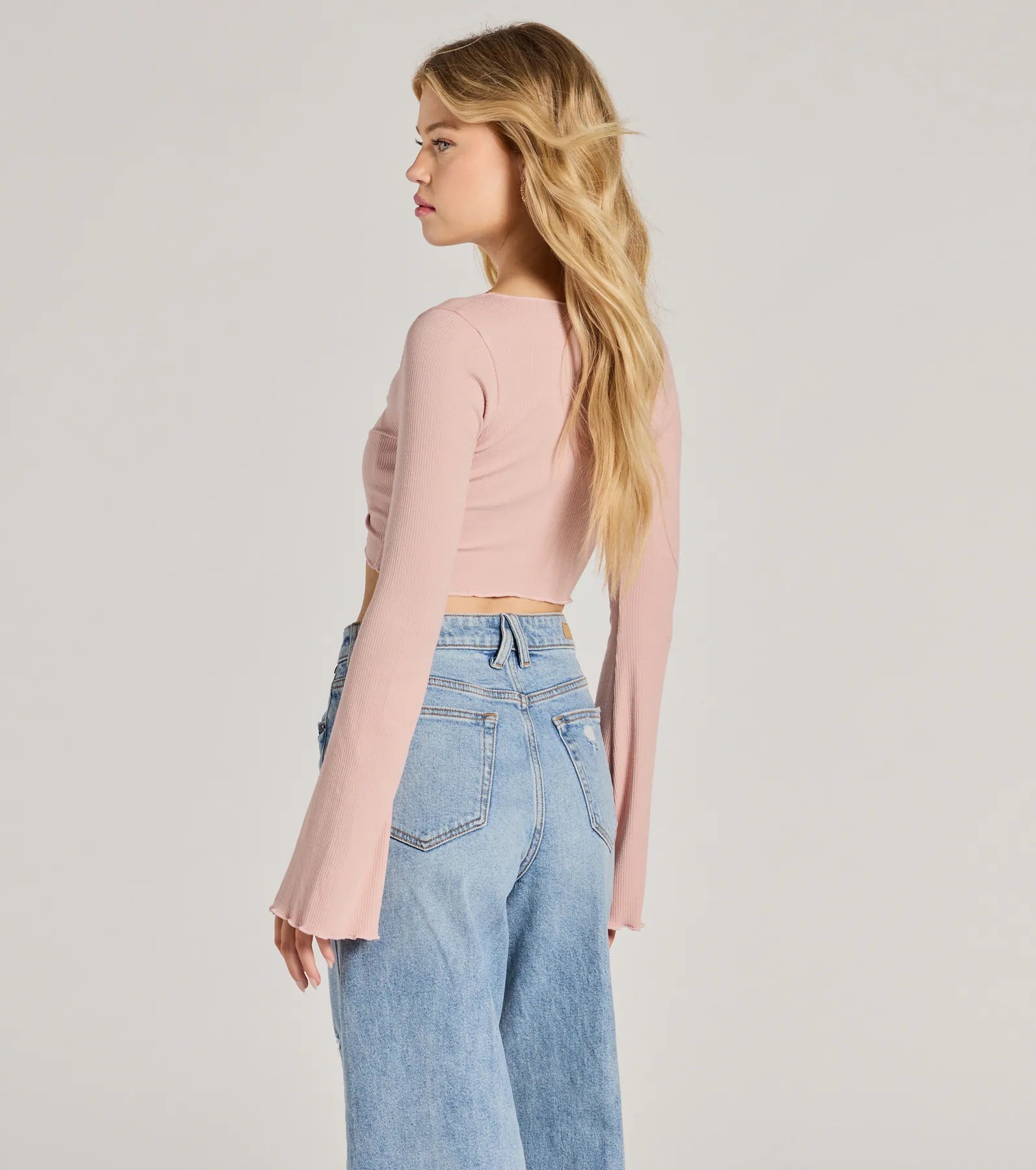 Infinite Possibilities Long Sleeve Tie-Front Crop Top