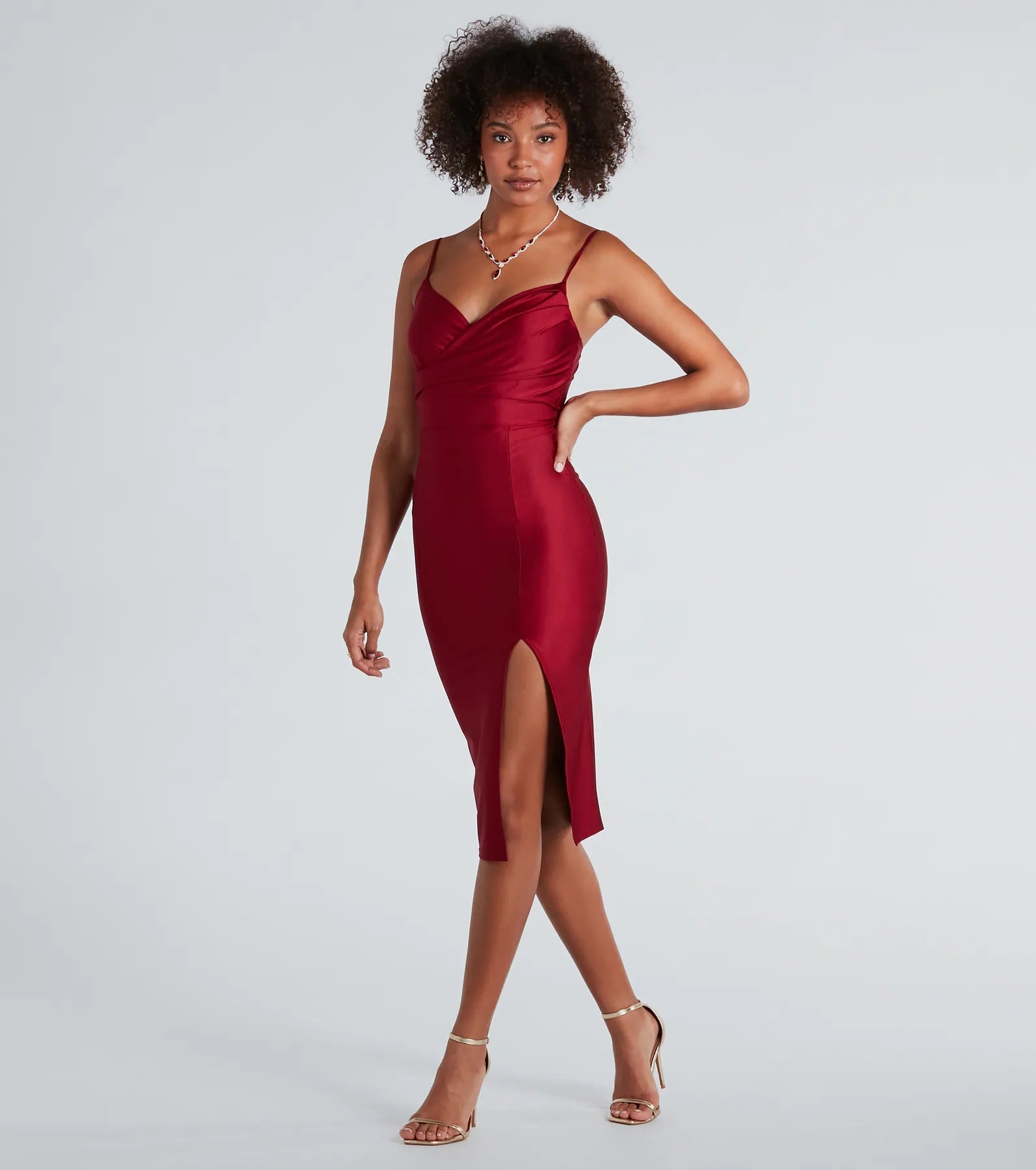 High Ratings Surplice V-Neck Midi Dress