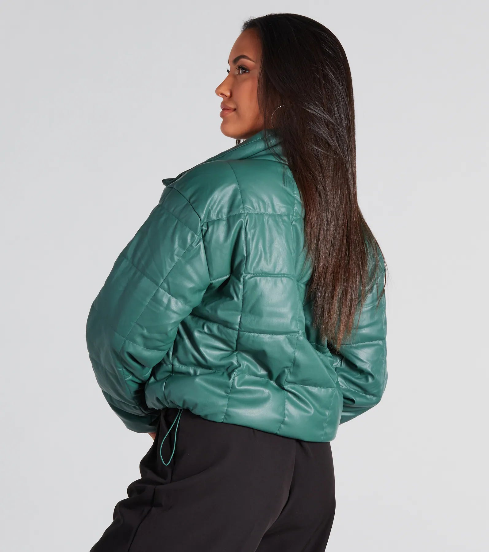 Sleek As Can Be Faux Leather Puffer Jacket