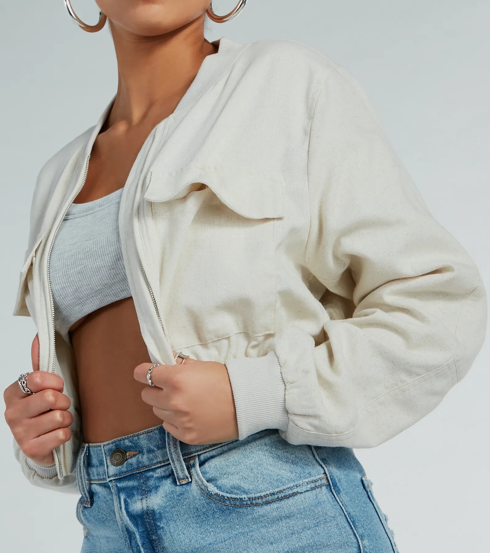 Everyday Cute Crop Linen Bomber Jacket