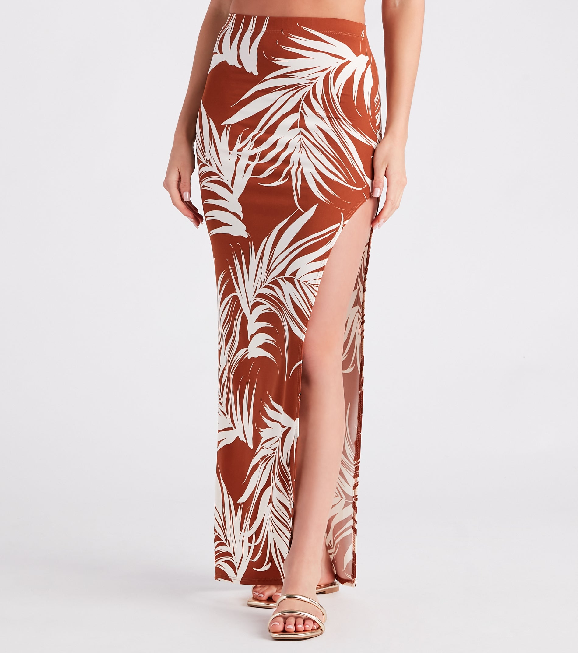 Island Breeze Tropical Print Midi Skirt