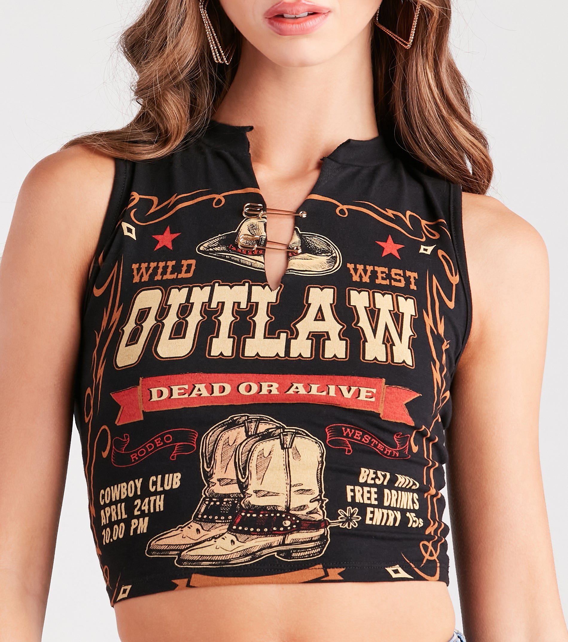 Wild West Outlaw Safety Pin Graphic Tank Top