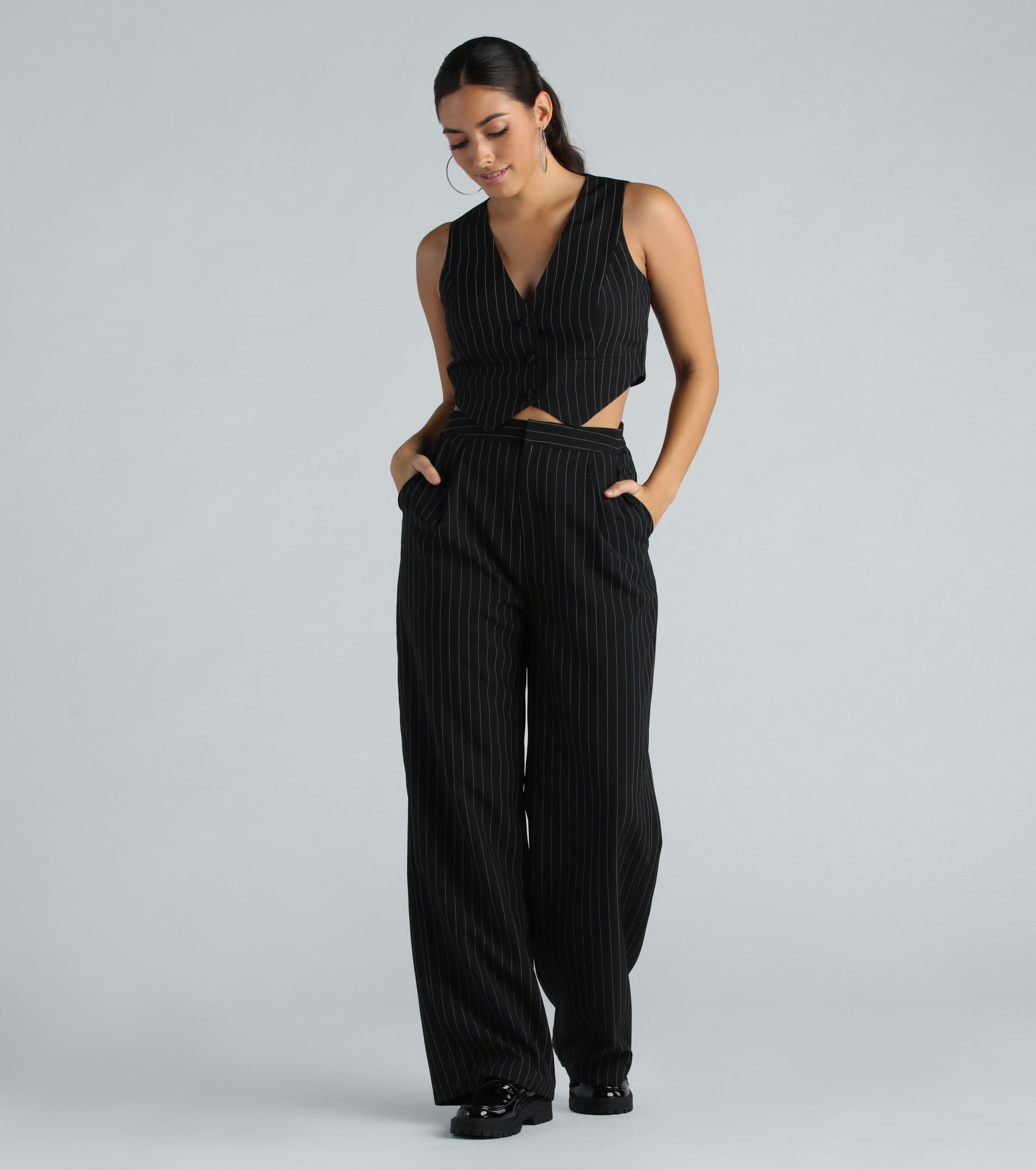 Iconic Vibes Pinstripe Cropped Vest