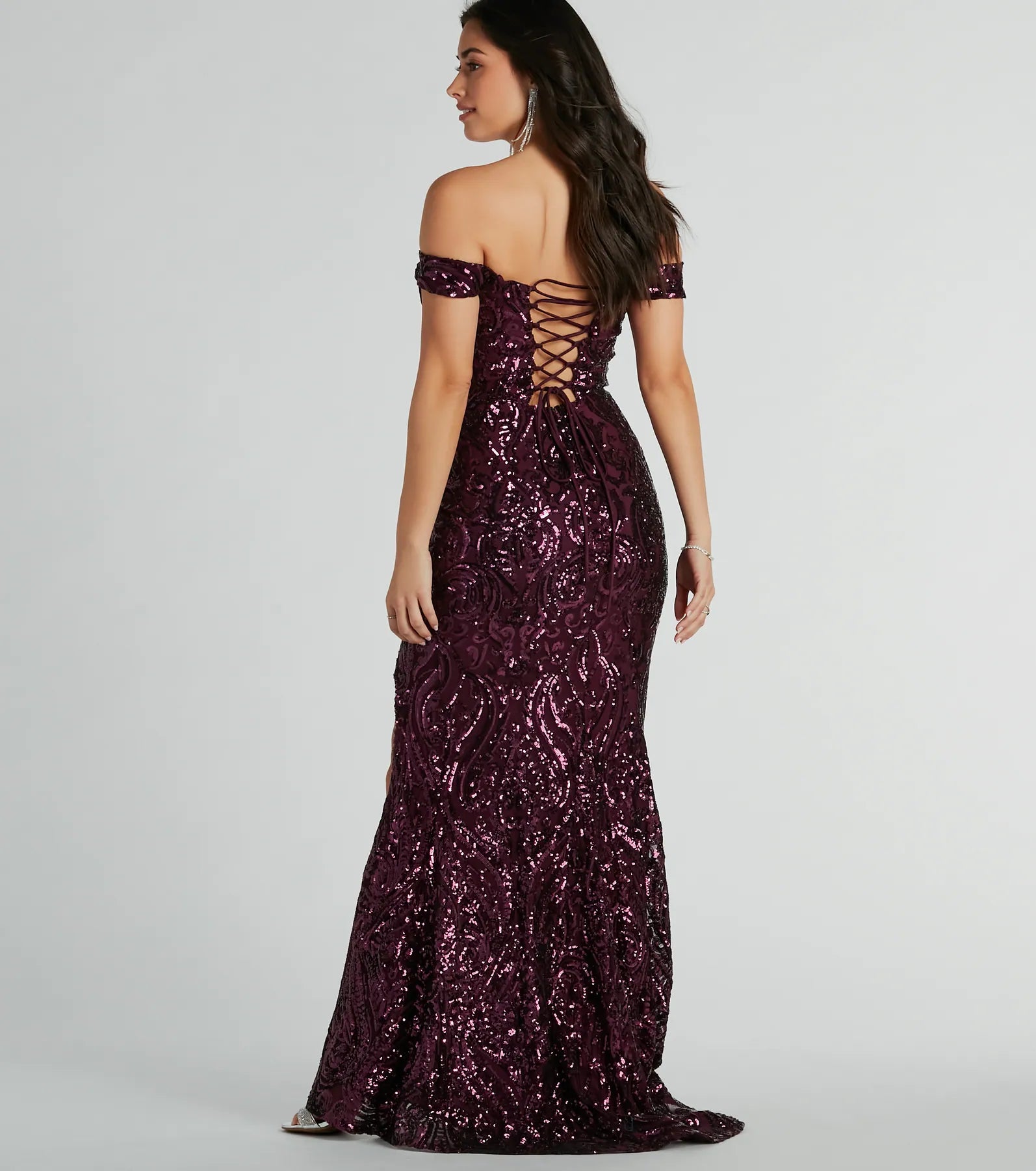 Alanna Off-The-Shoulder Sequin Mermaid Dress