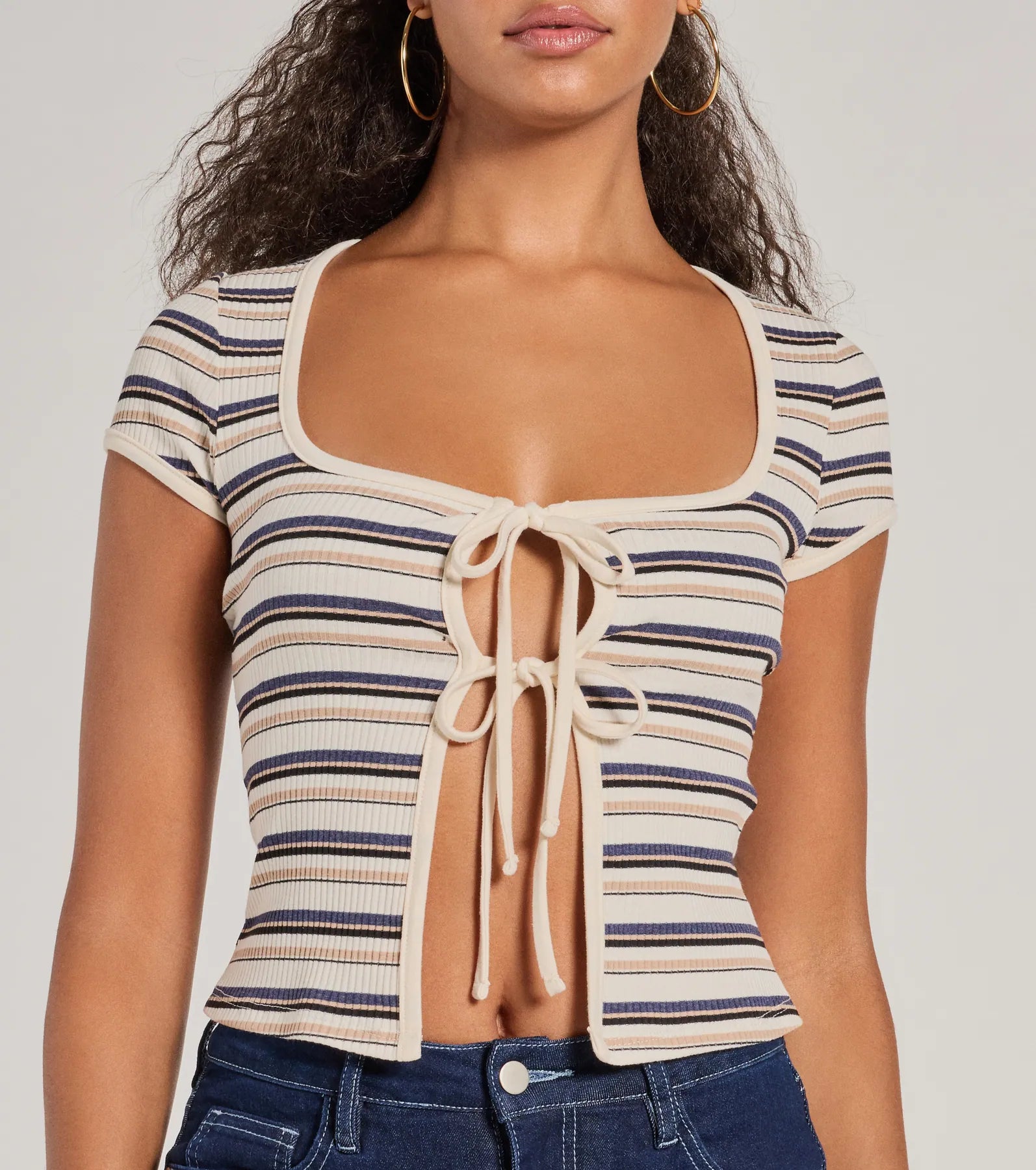 Stylish Status Striped Knit Tie-Front Top