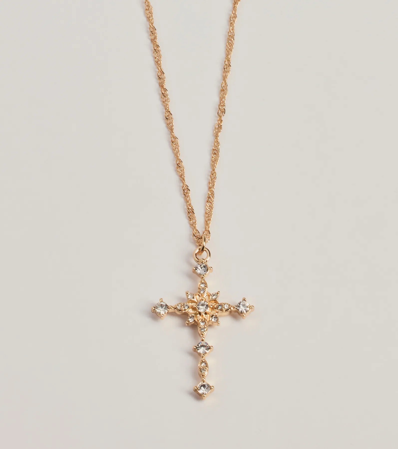 Dainty Glam Rhinestone Cross Pendant Necklace