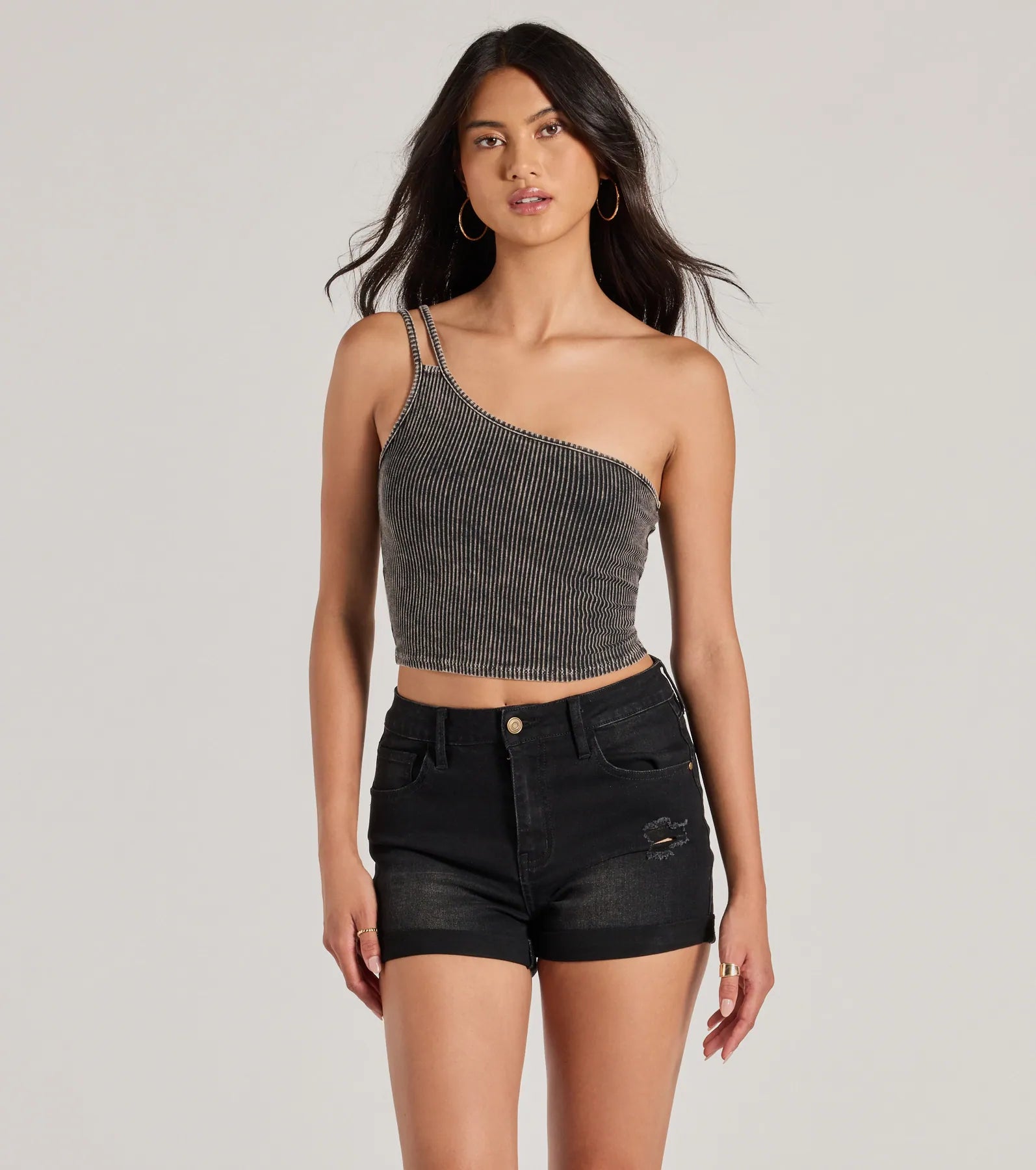 Confident Flirty Strappy One-Shoulder Crop Top