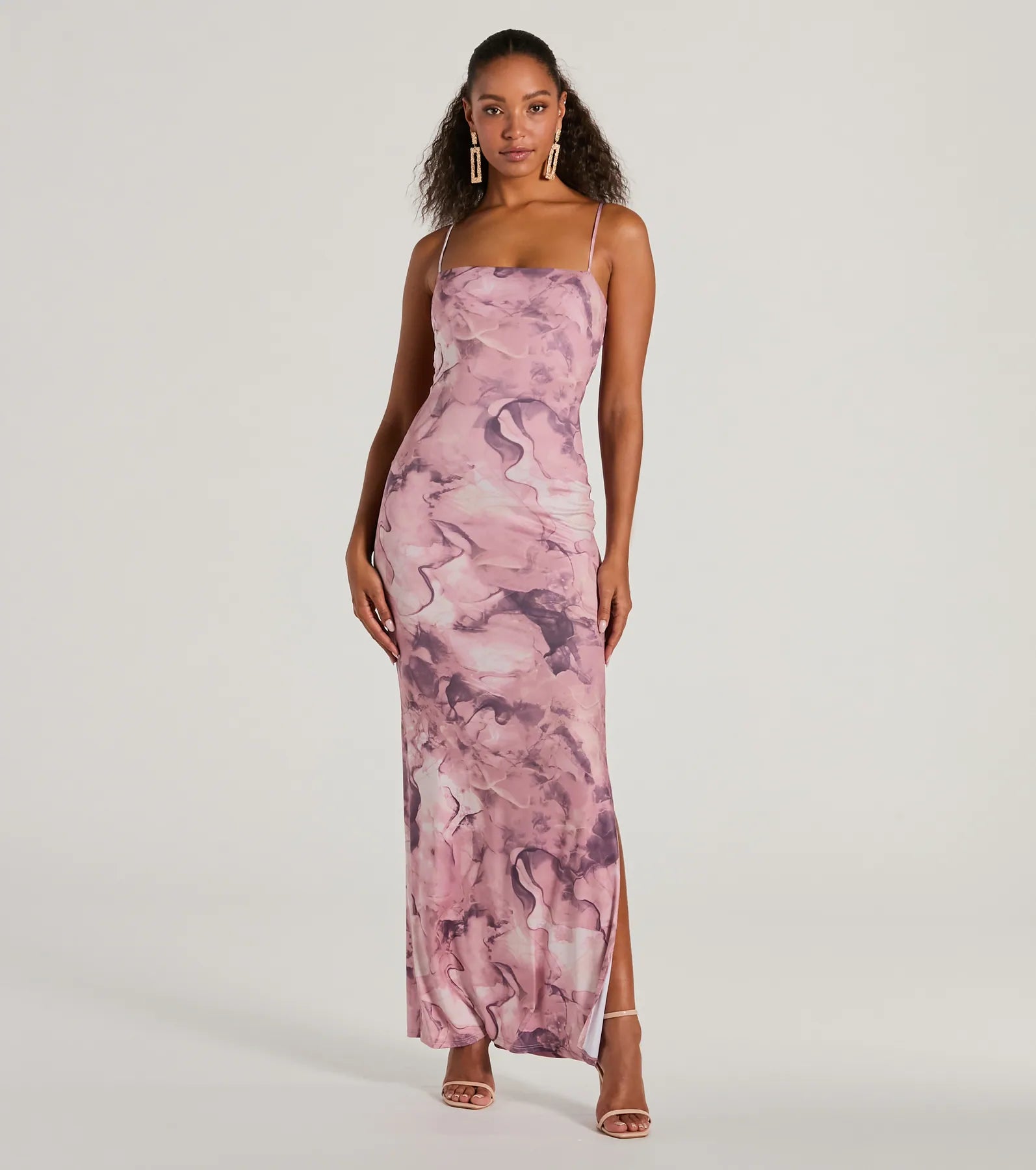 Outside The Lines Tie Back Slit Marble Maxi Dress