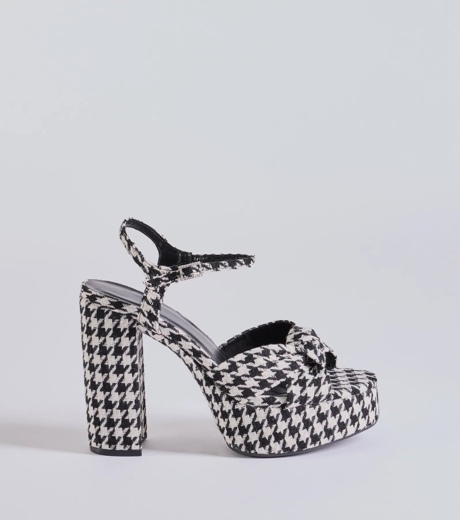 Style Icon Houndstooth Platform Knot Block Heels