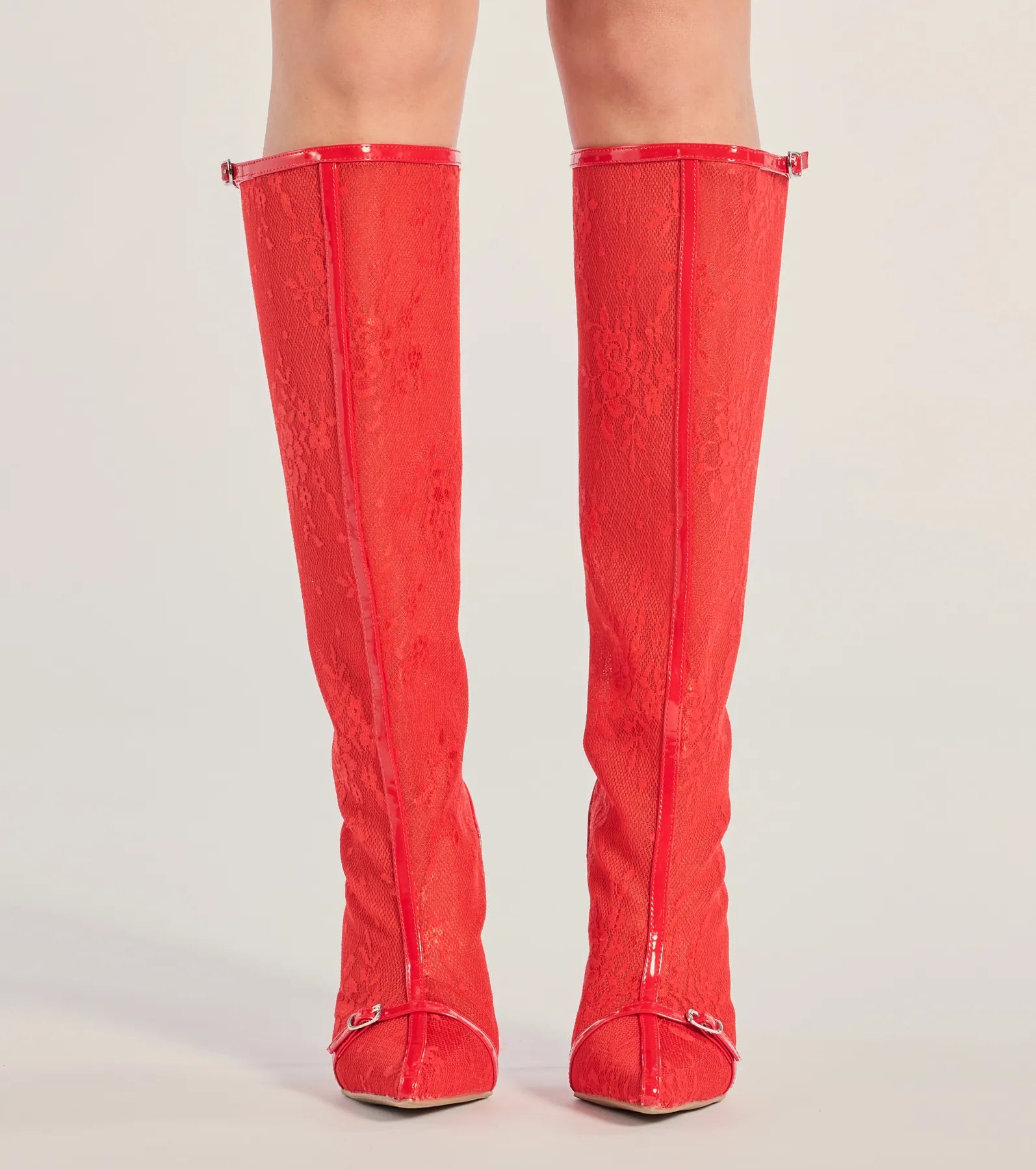 Sultry Strut Sheer Lace Under-The-Knee Boots