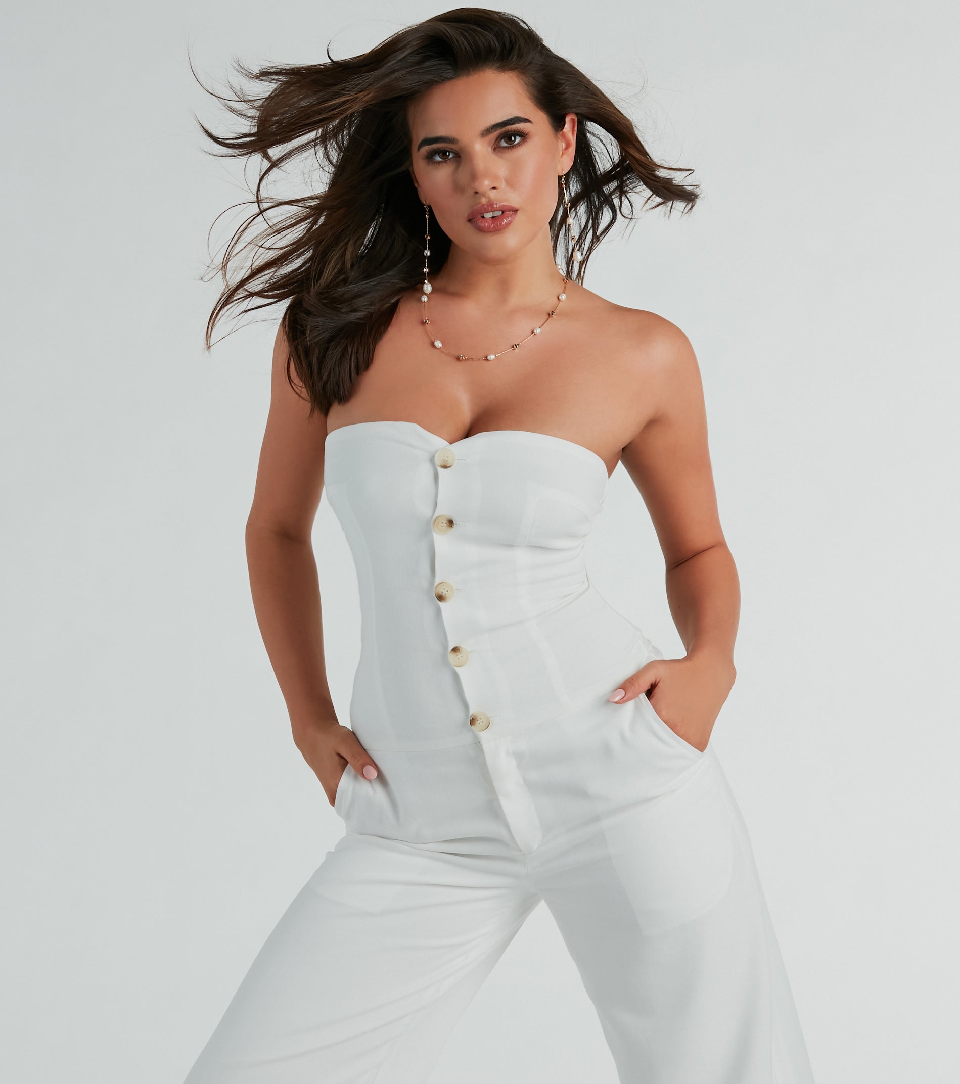 Weekend Attitude Strapless Woven Wide-Leg Jumpsuit