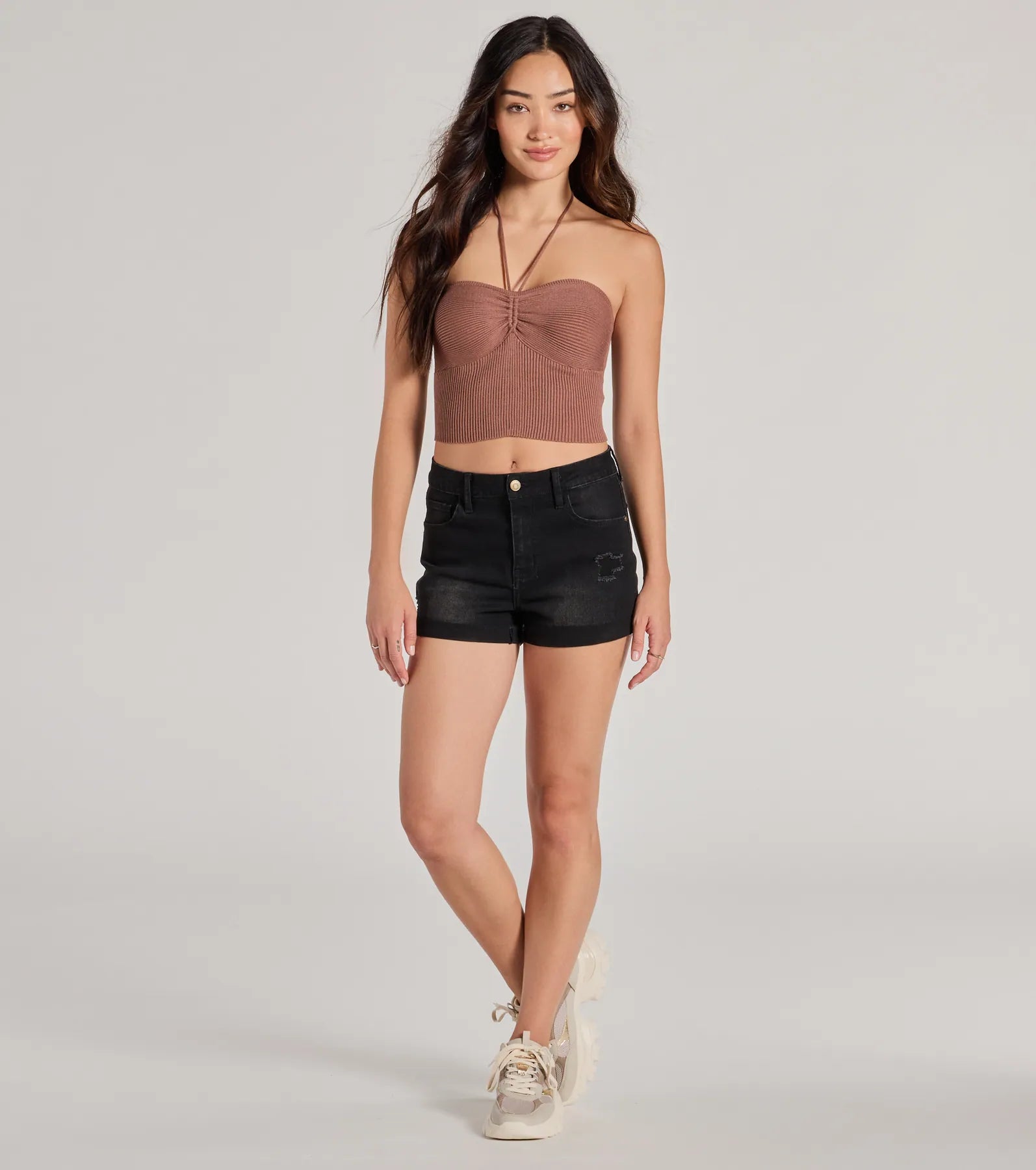 Stylish Basic Halter Rib Knit Crop Top