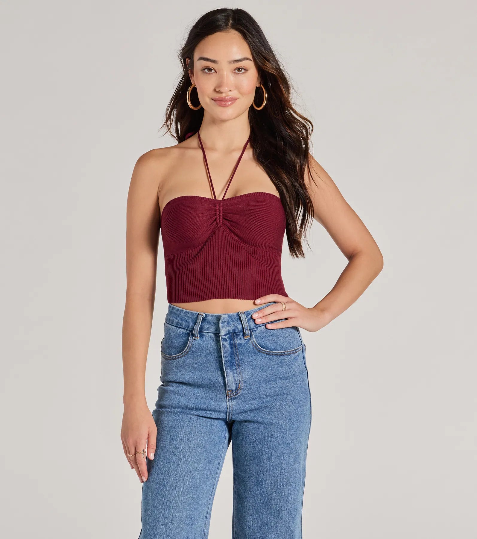 Stylish Basic Halter Rib Knit Crop Top