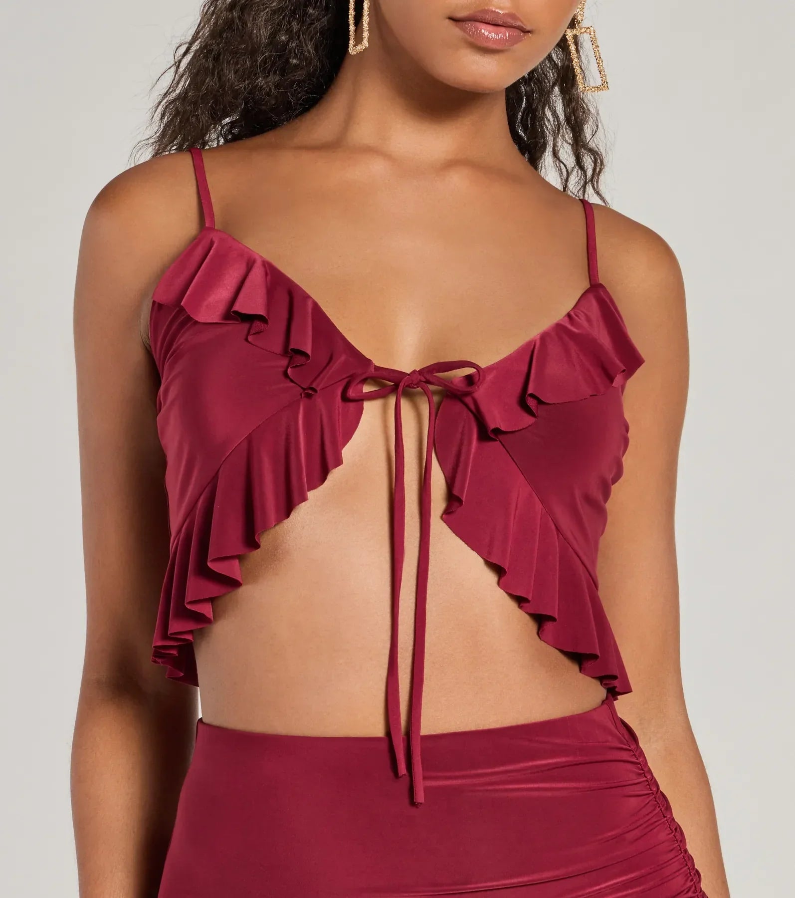 Flirty Moves Ruffled Tie-Front Knit Crop Top