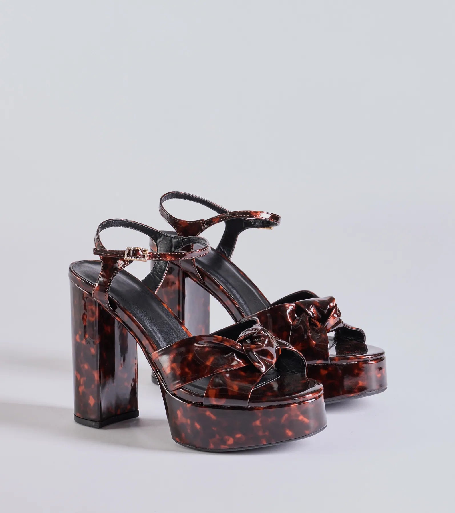 Chic Impression Tortoise Print Platform Knot Heels