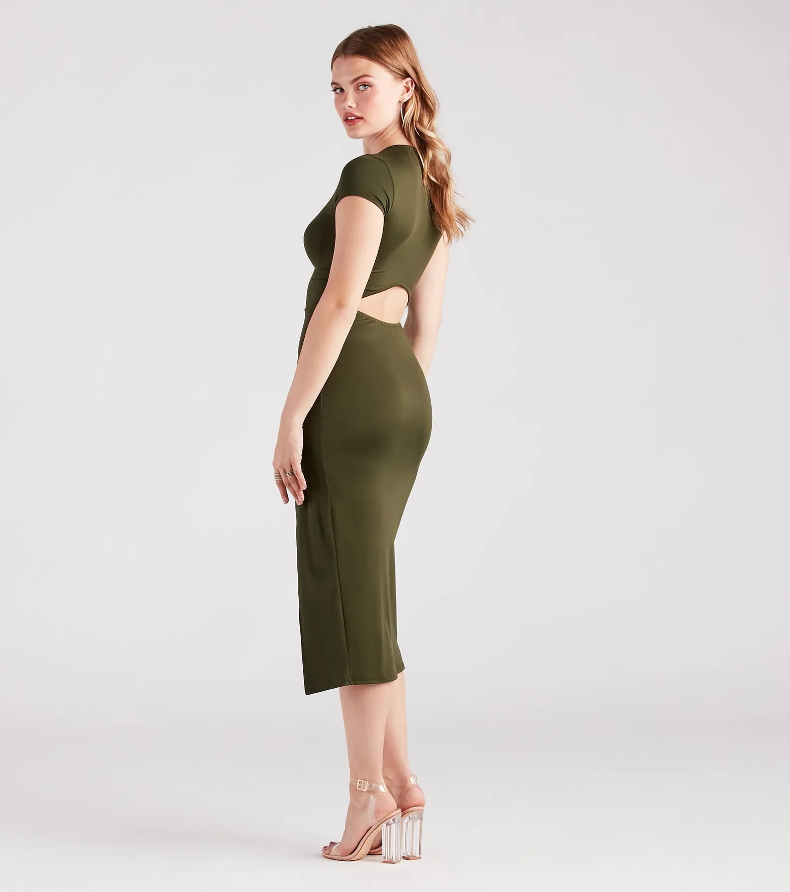 Forever Basic Crew Neck Slit Midi Dress