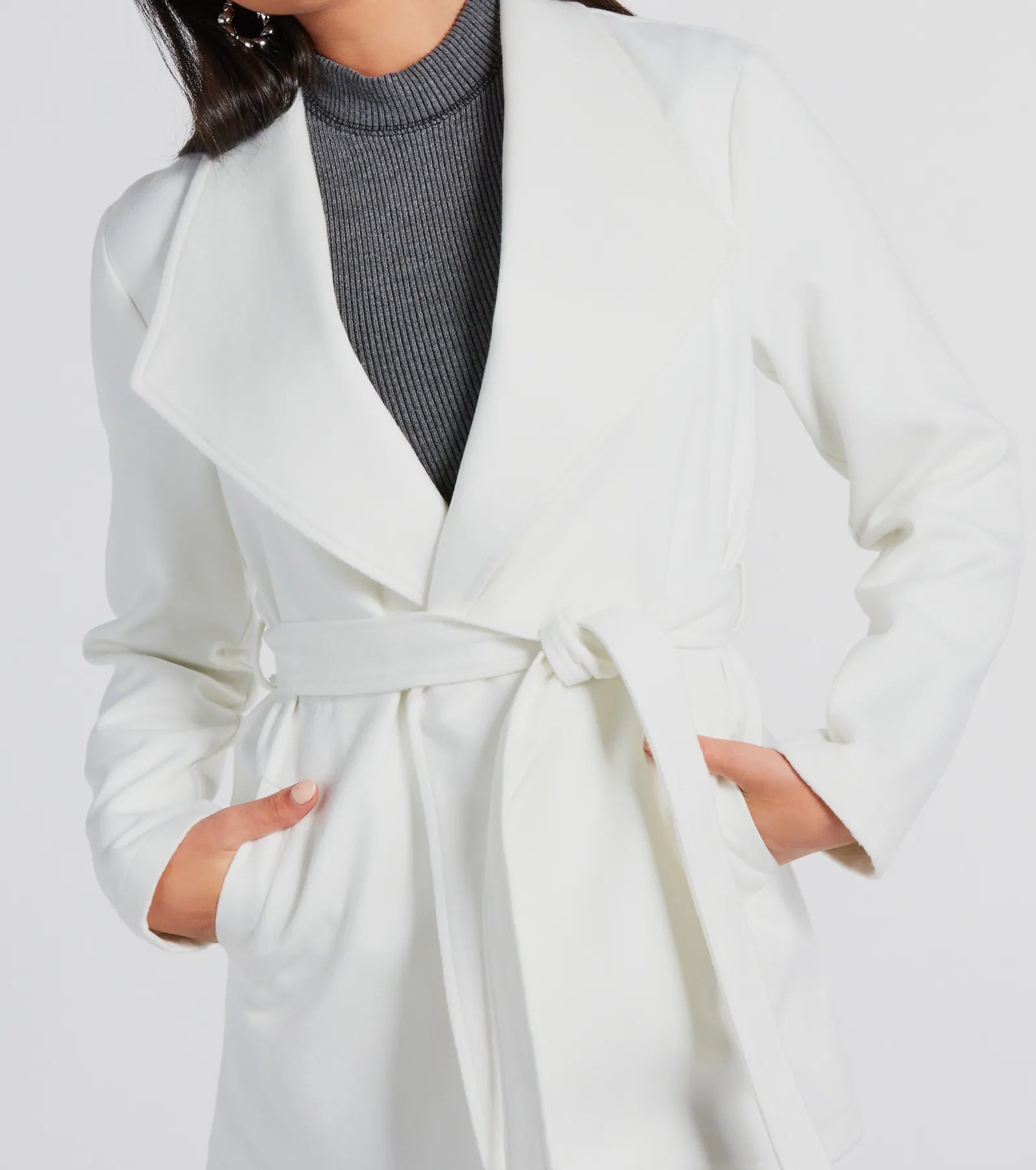 Trending Charm Faux Wool Belted Trench Coat