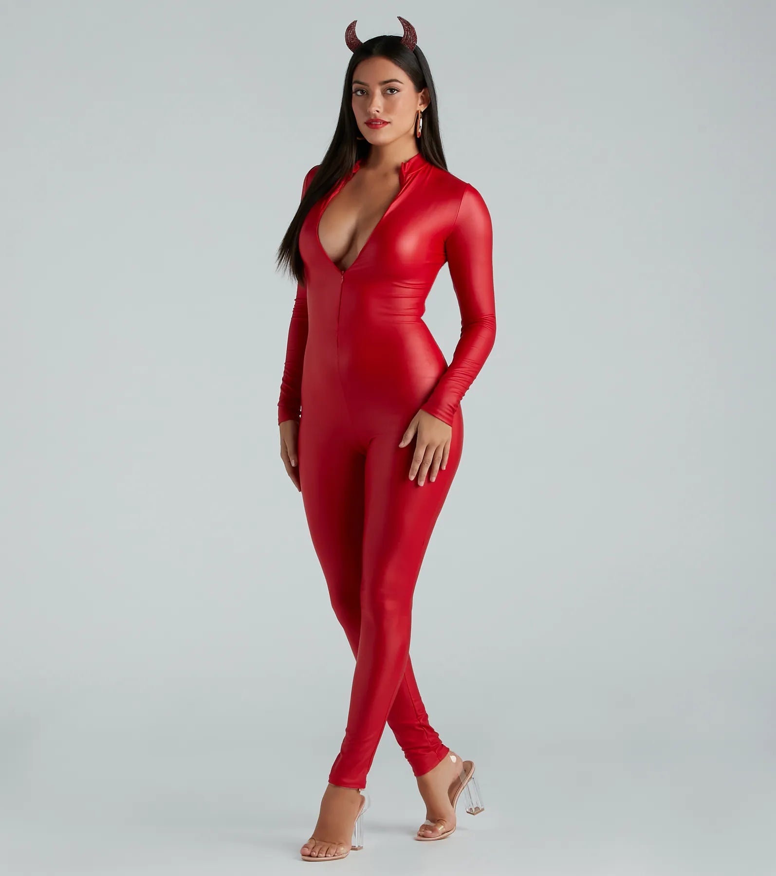 Full Throttle Faux Leather Mock Neck Catsuit