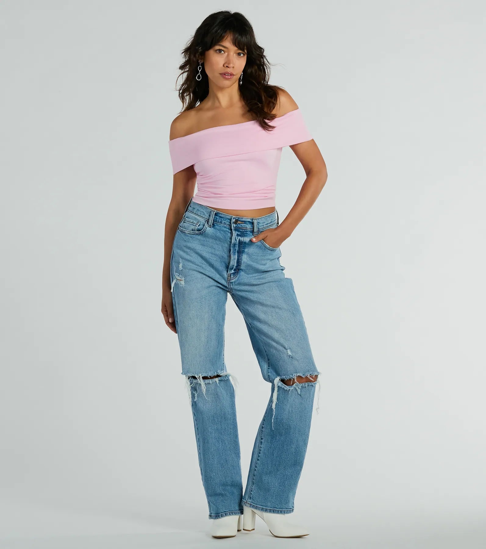 Spotted In Town Off-The-Shoulder Crop Top