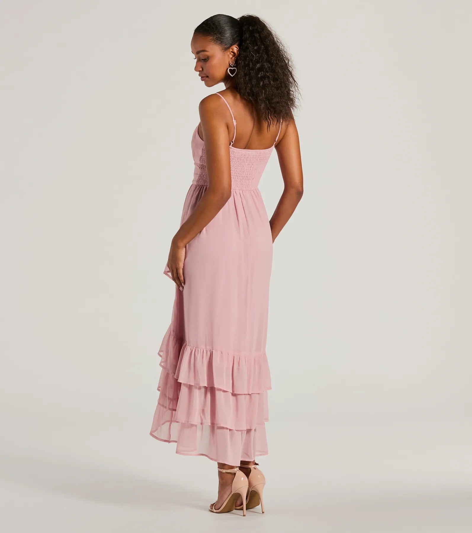 Cause For Celebration V-Neck Ruffle Chiffon Midi Dress