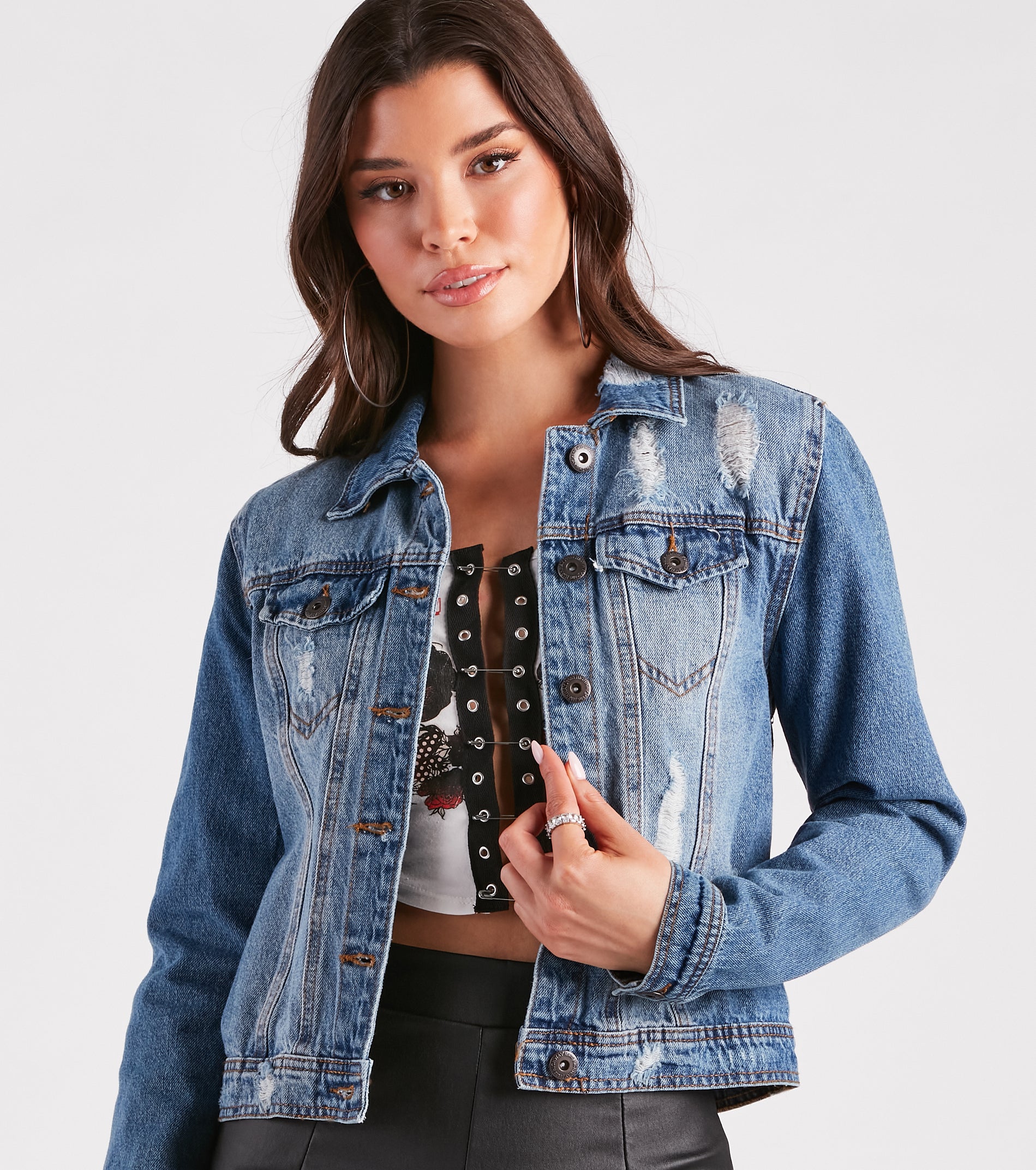 Places To Be Distressed Denim Trucker Jacket