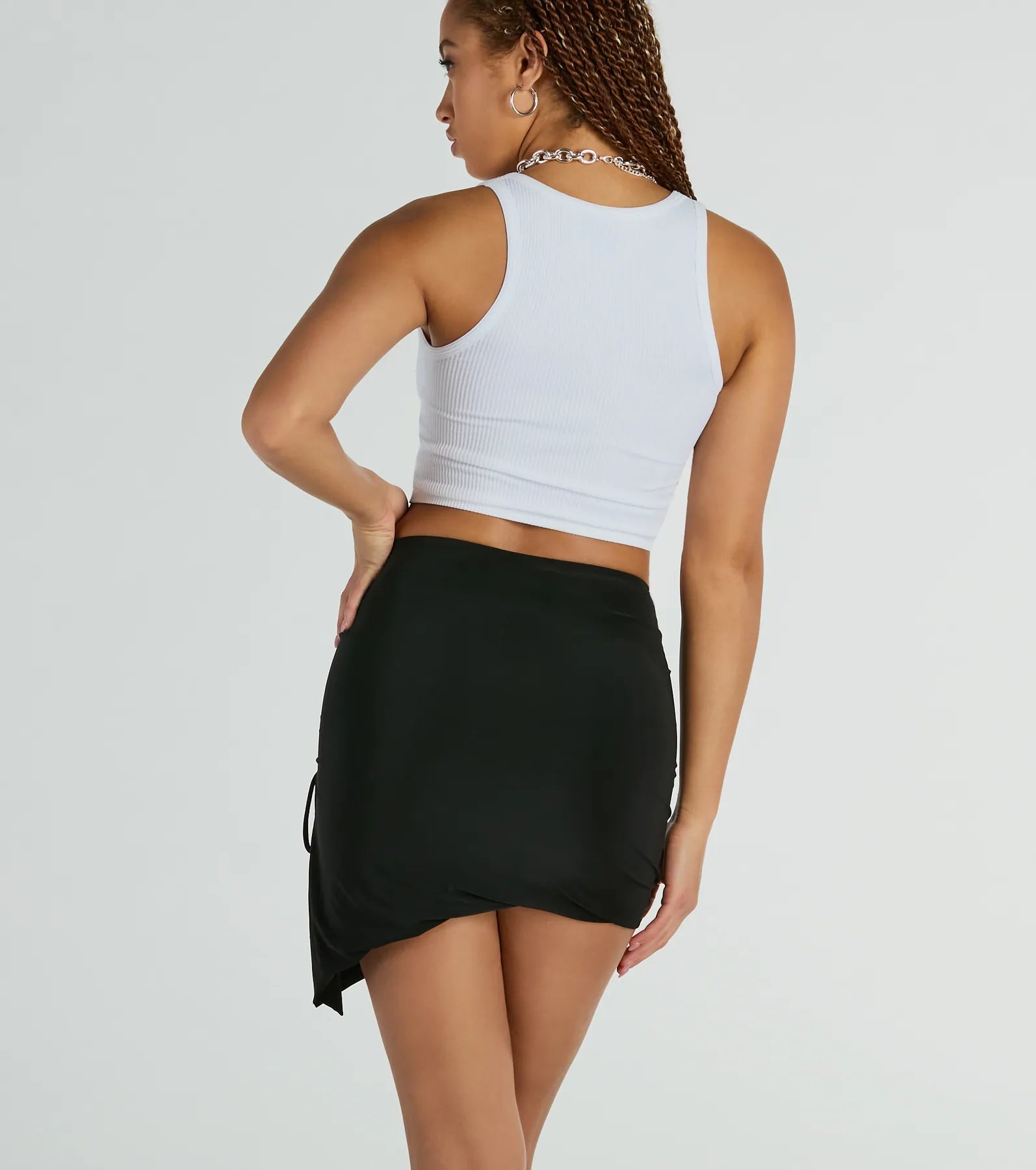 Hold It Down Ruched Asymmetrical Mini Skirt