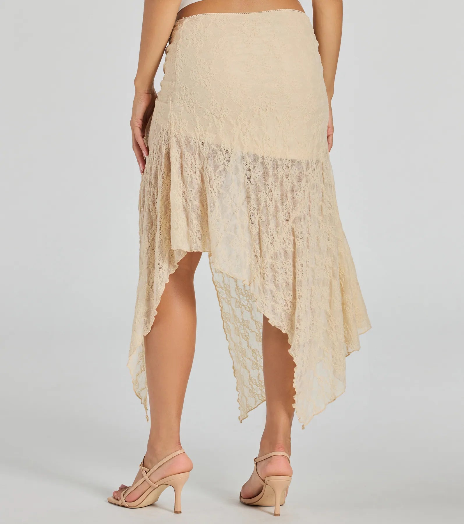 Breezy Boho Sheer Lace Asymmetric Maxi Skirt