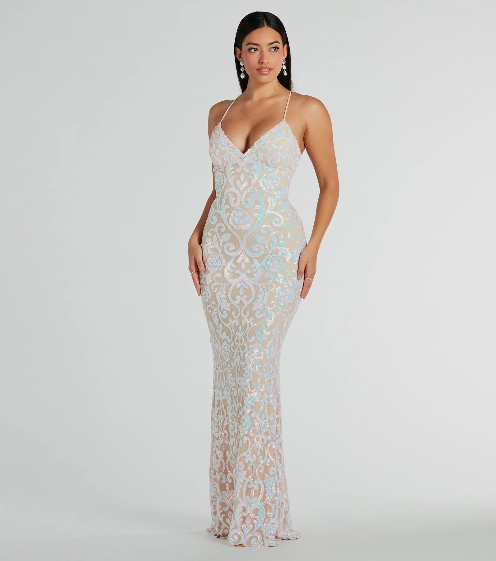 Cynthia Lace Up Mermaid Sequin Formal Dress