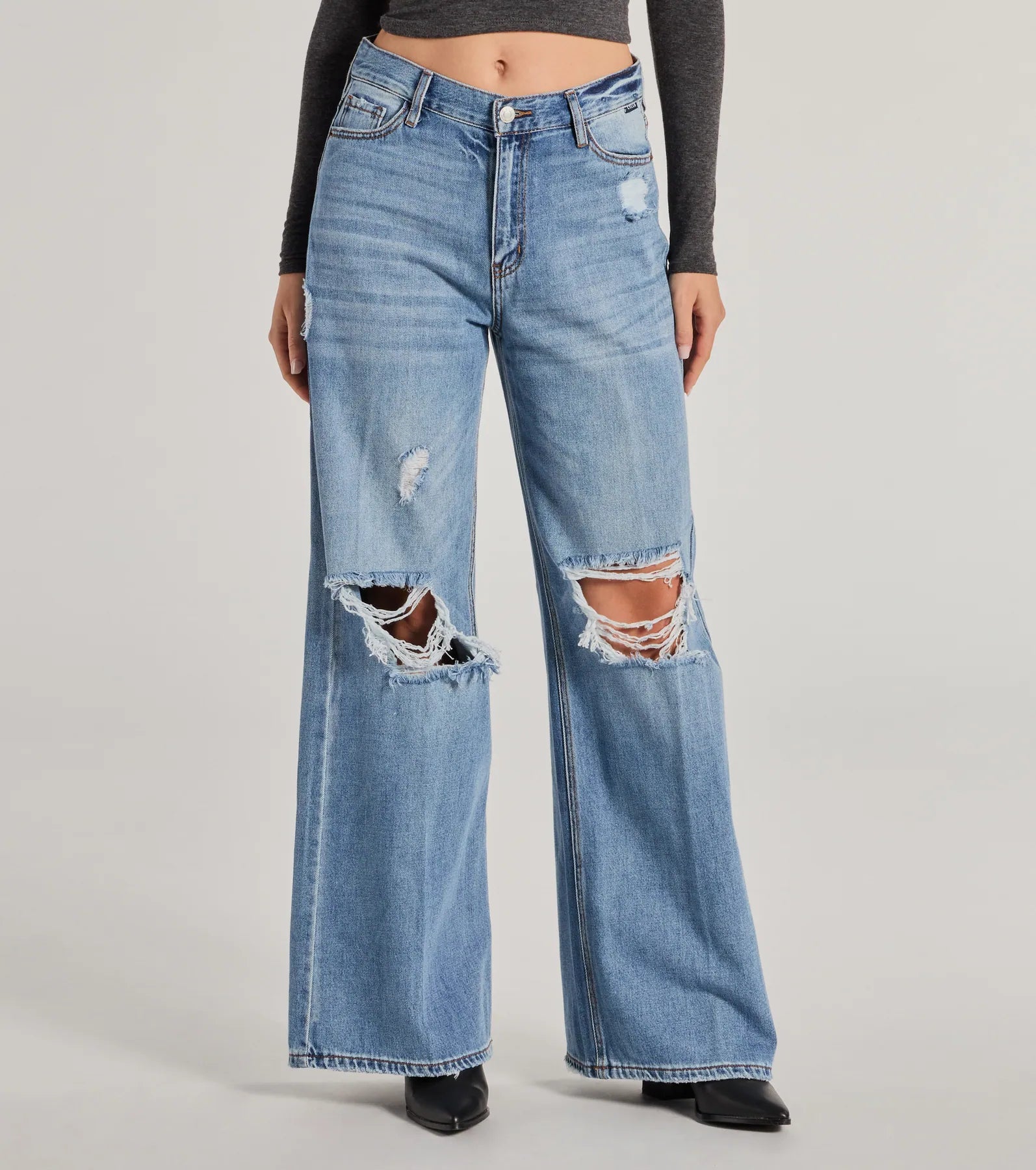 Edgy Allure Wide-Leg Distressed Denim Jeans