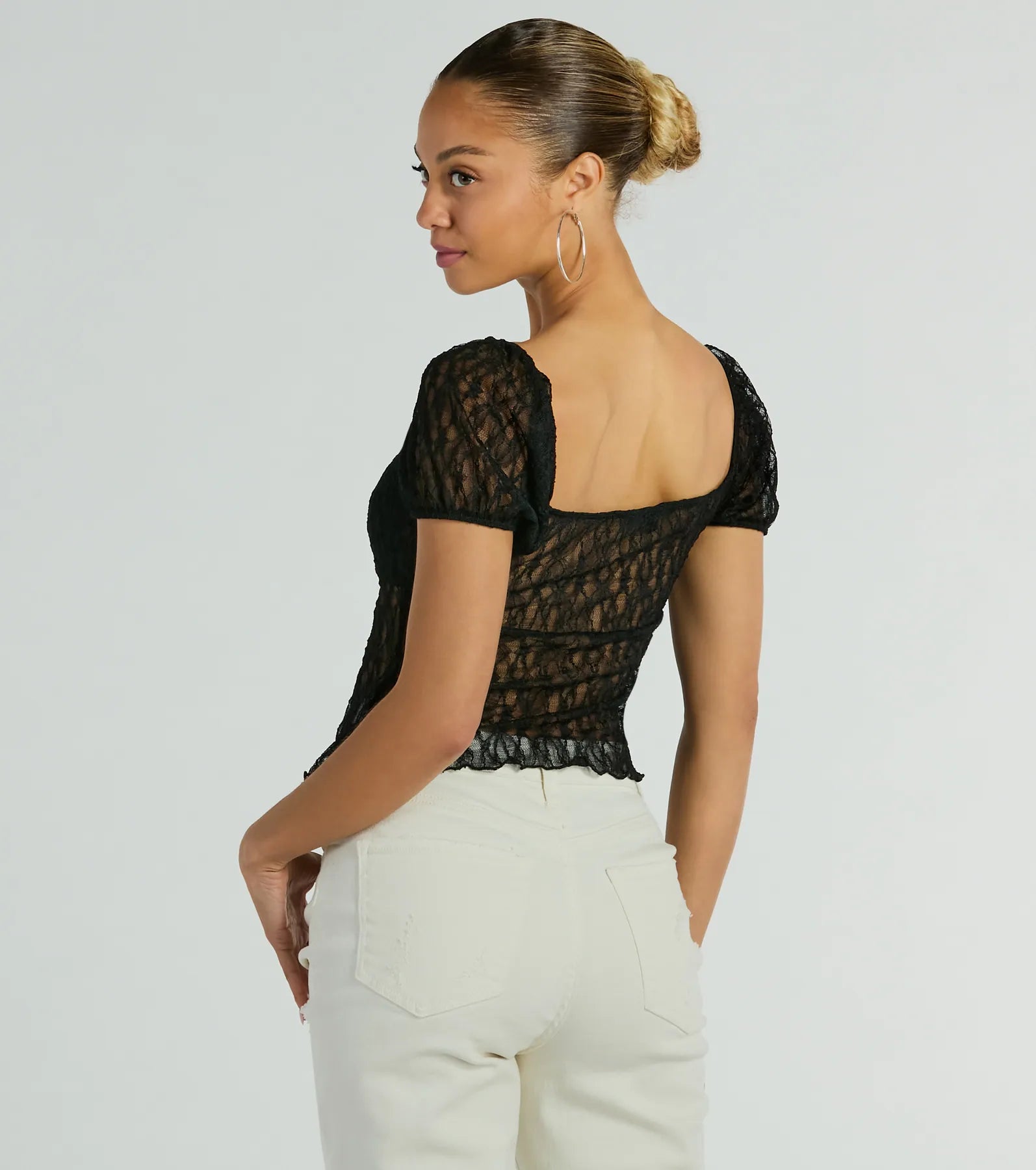 Charm Me Puff Sleeve Lace Crop Top