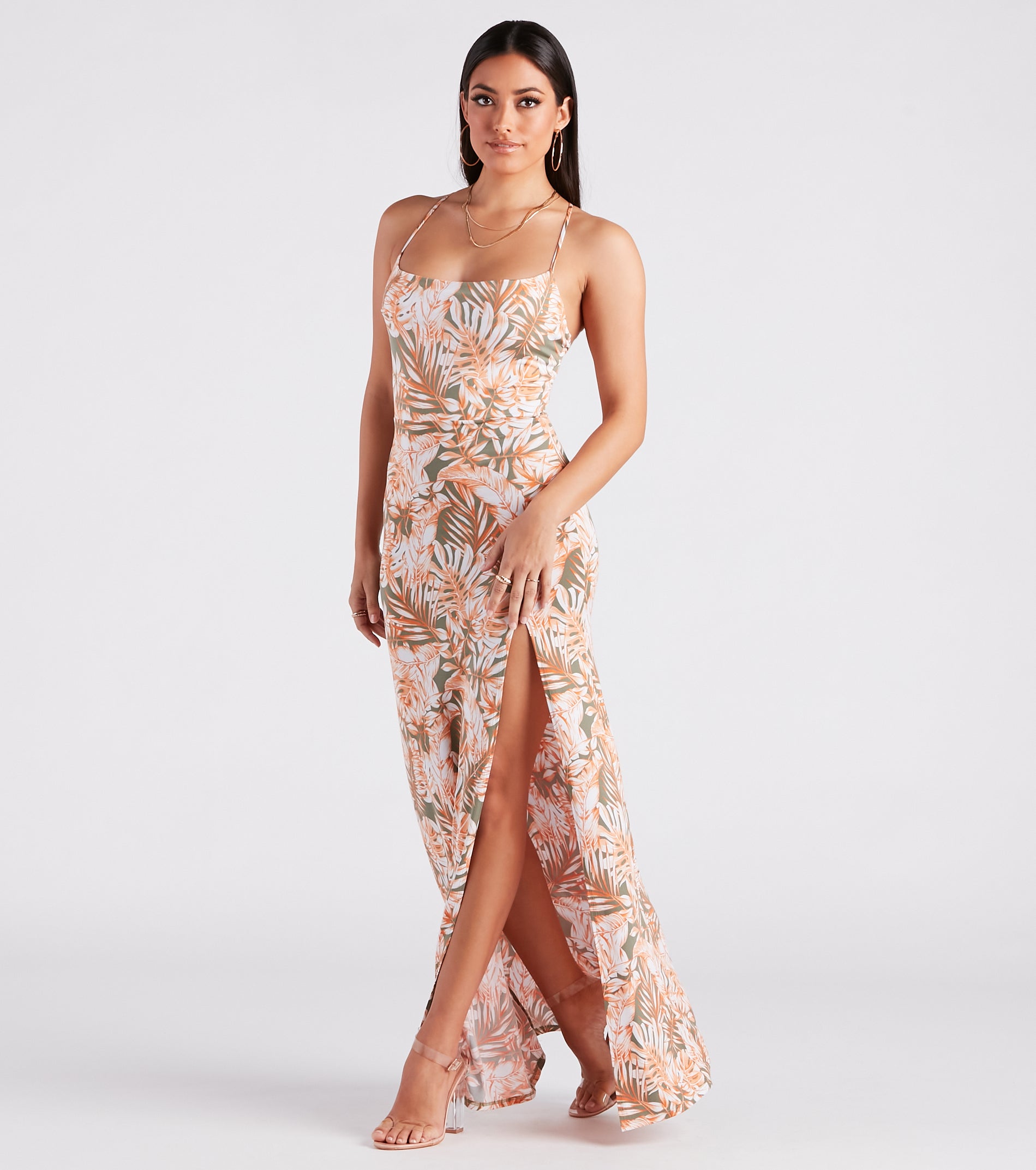 Getaway Bound Tropical Cowl Neck Maxi Dress