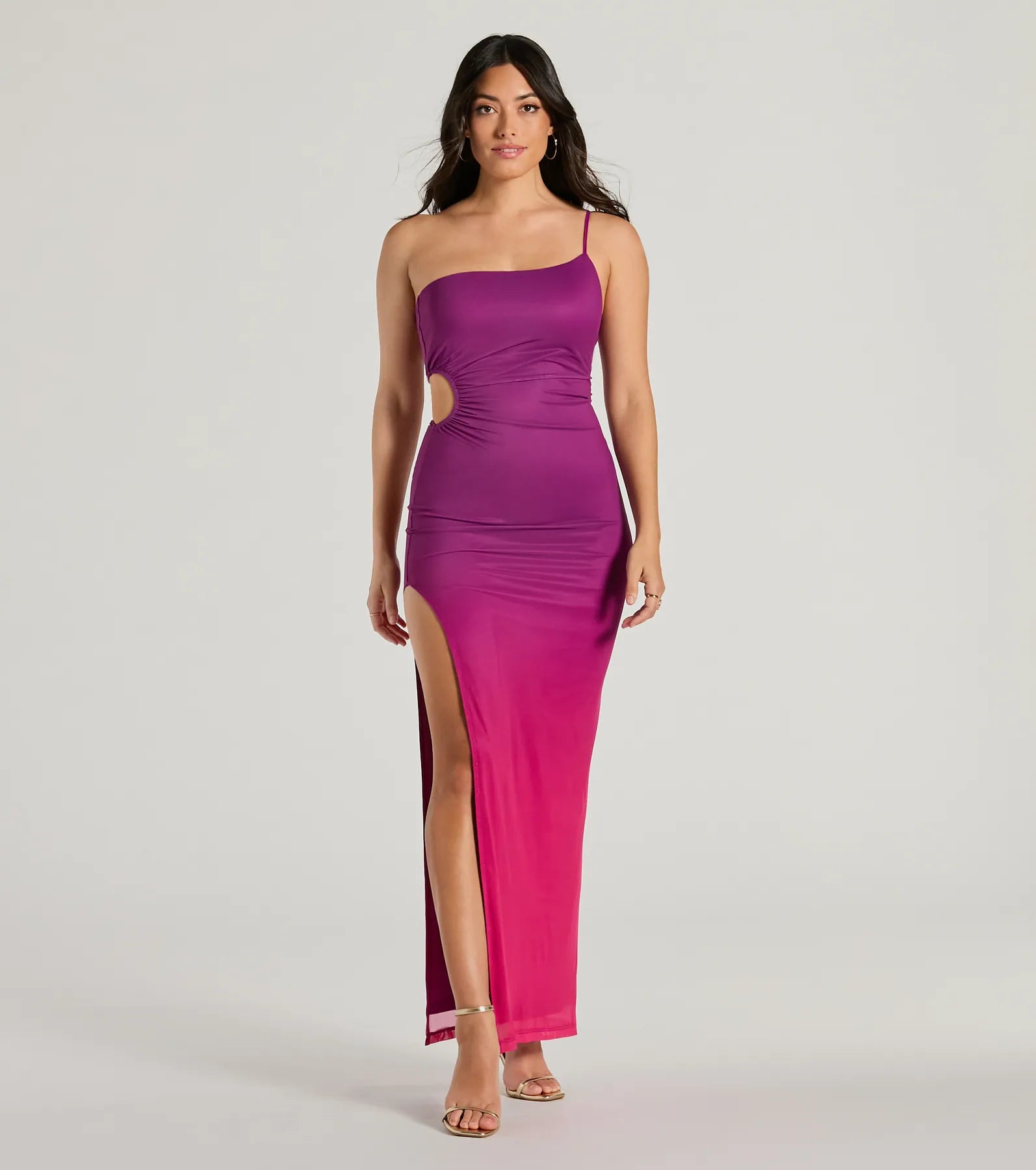 Special Stunner One-Shoulder Cutout Ombre Maxi Dress